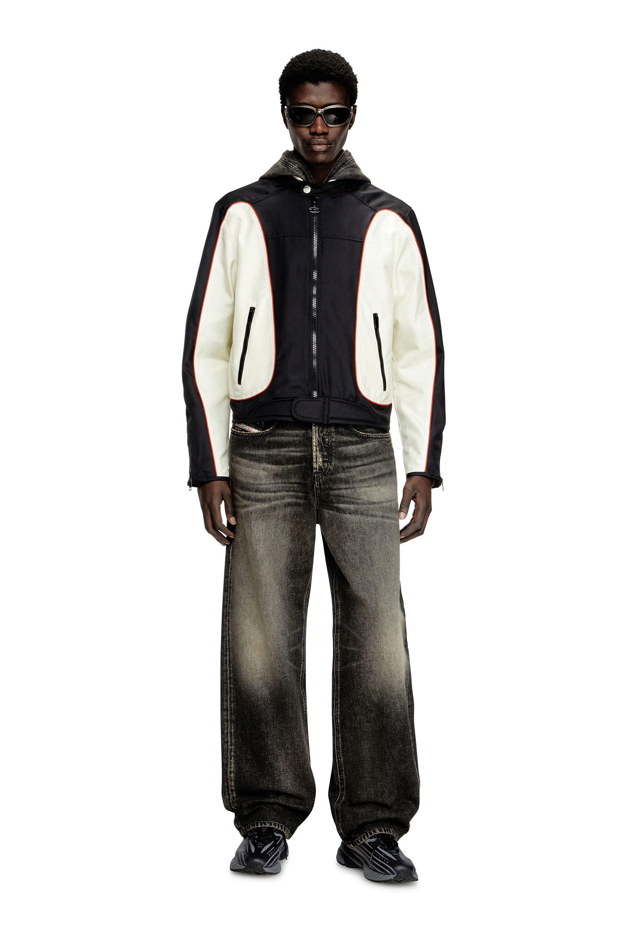 Diesel - J-BLINK-A, Male's Colour-block biker jacket with piping in ホワイト/ブラック - 1