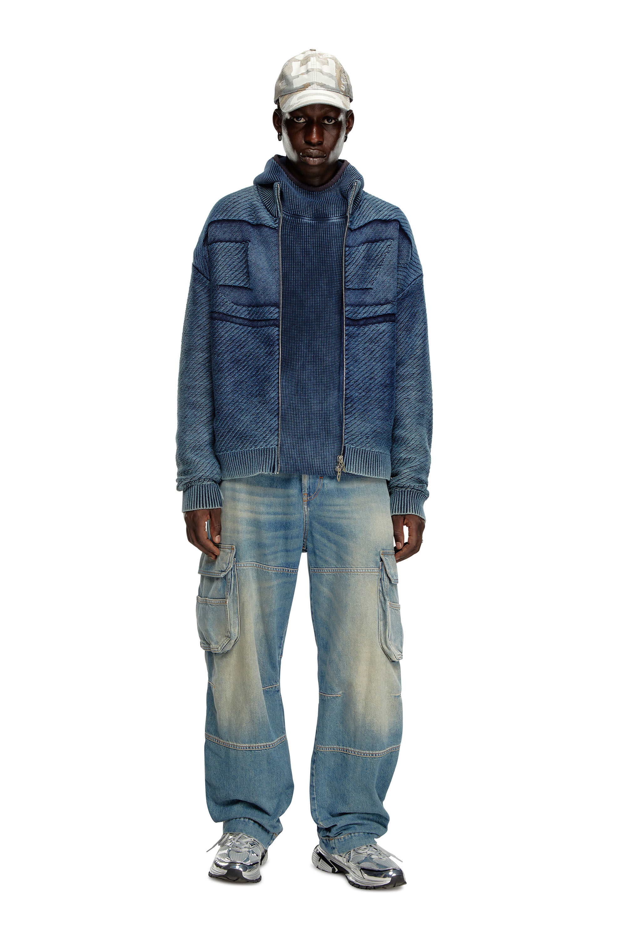 K-KLEVERY-ZIP Denim-effect zip-up cardigan in cotton｜ブルー｜メンズ｜DIESEL