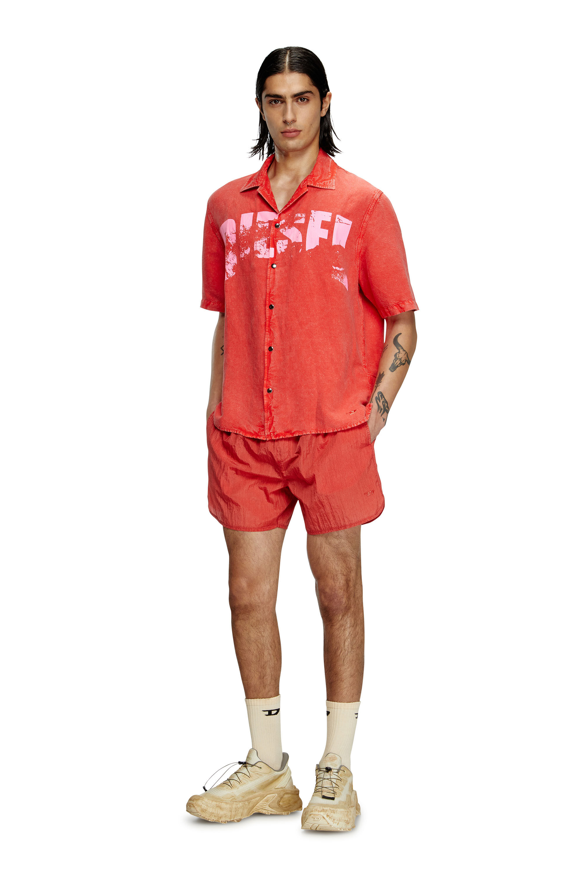 Diesel - CHARLES-D-POP, Male's Beach shirt in linen blend in レッド - 2