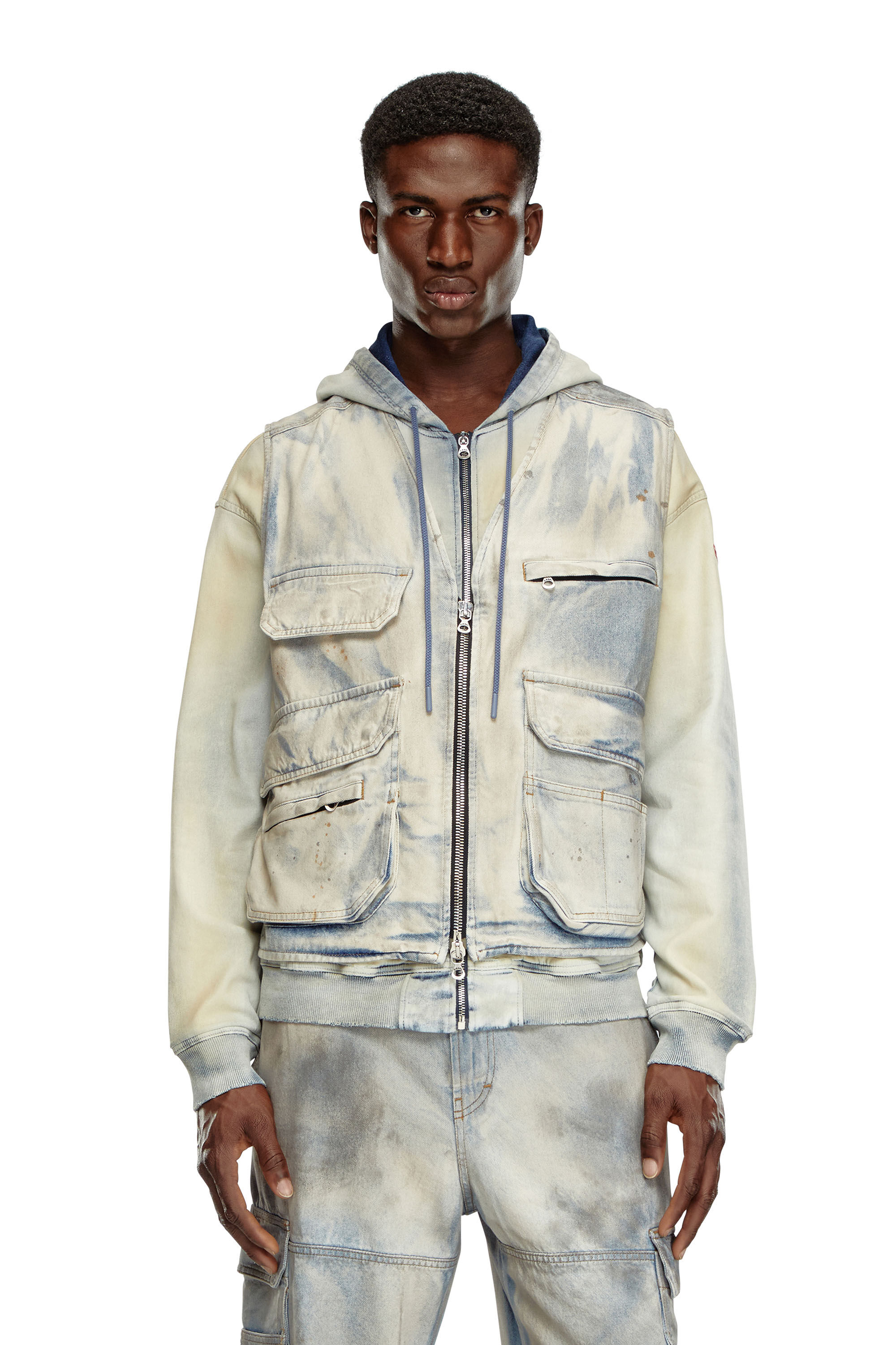 【特別セール品】 D-SAMP-S Sleeveless jacket in solarised denim｜マルチカラー ジャケット・アウター