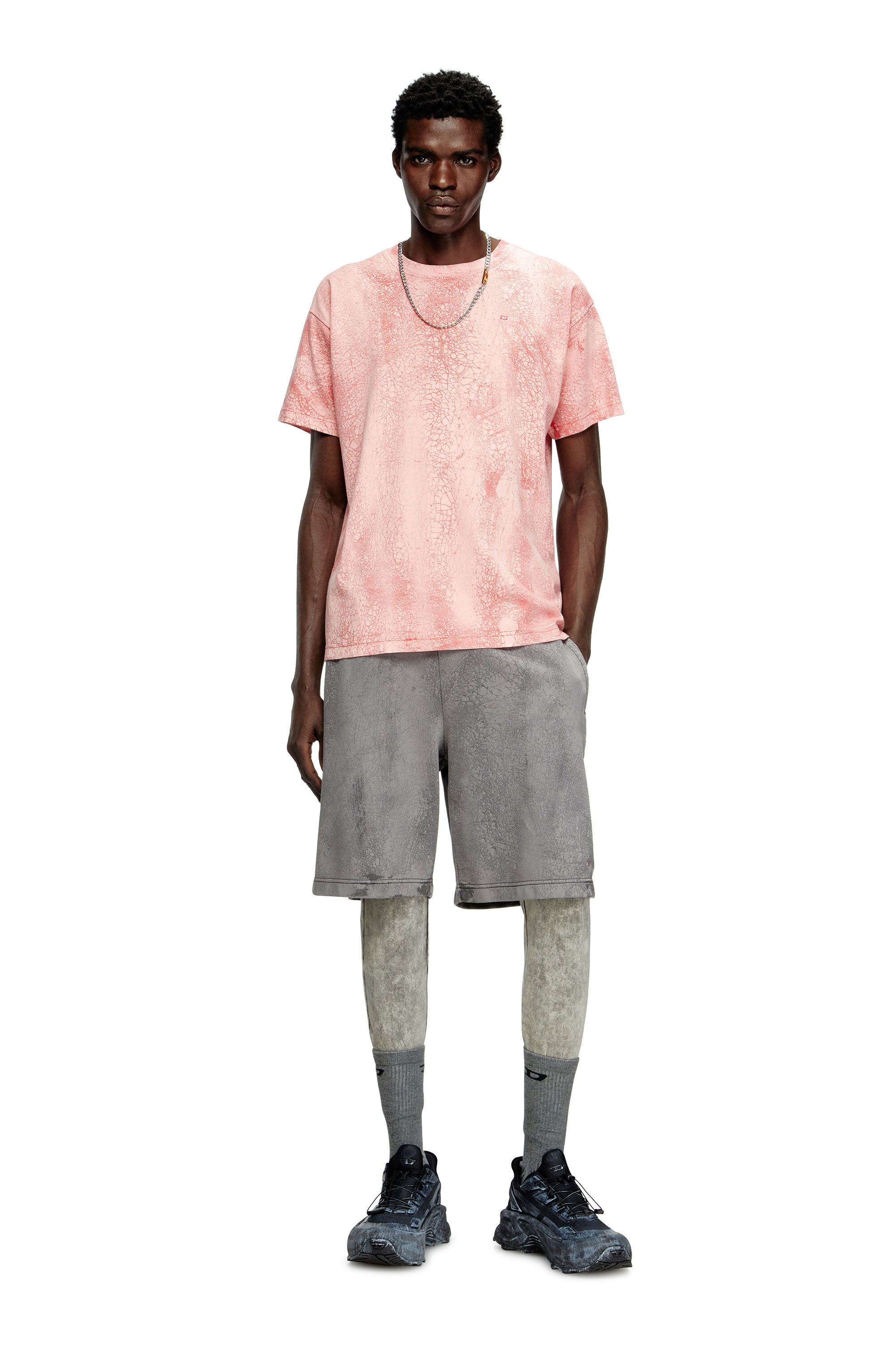 Diesel - T-NORM-T8, Male's T-shirt in waxed jersey in ピンク / ホワイト - 1