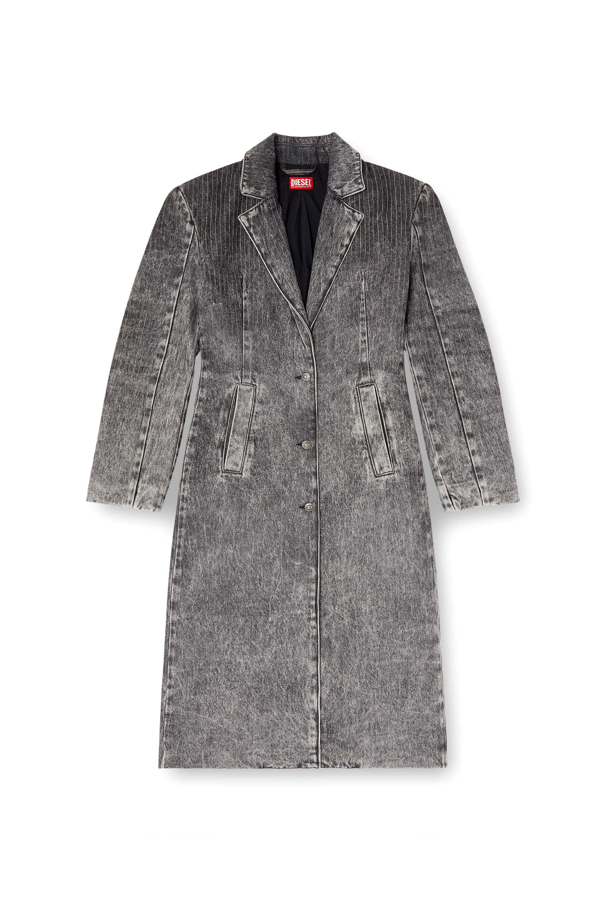 Diesel - DE-COAT-LONG-S, Female's Coat in tailoring pinstripe denim in ライトグレー - 2