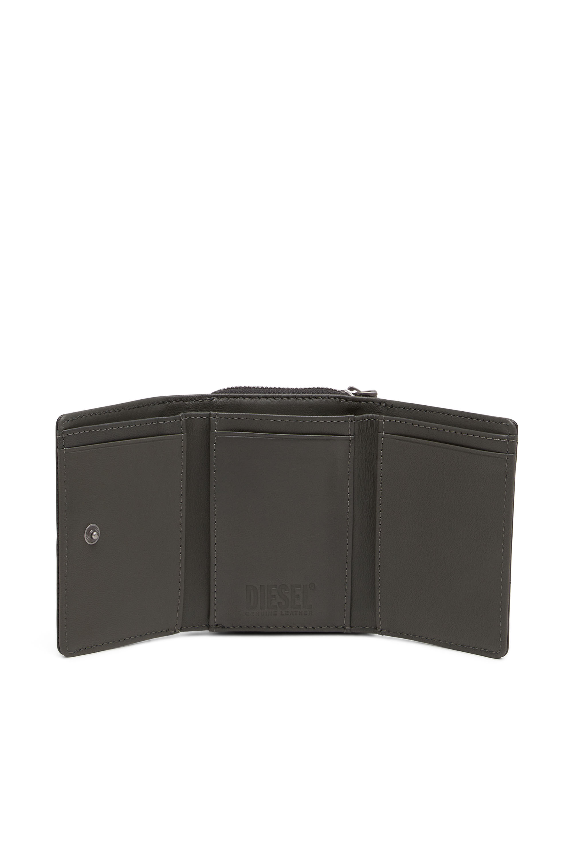Diesel - TRI-FOLD COIN ZIP, Male's カウレザー 三つ折りウォレット in ブラック - 3