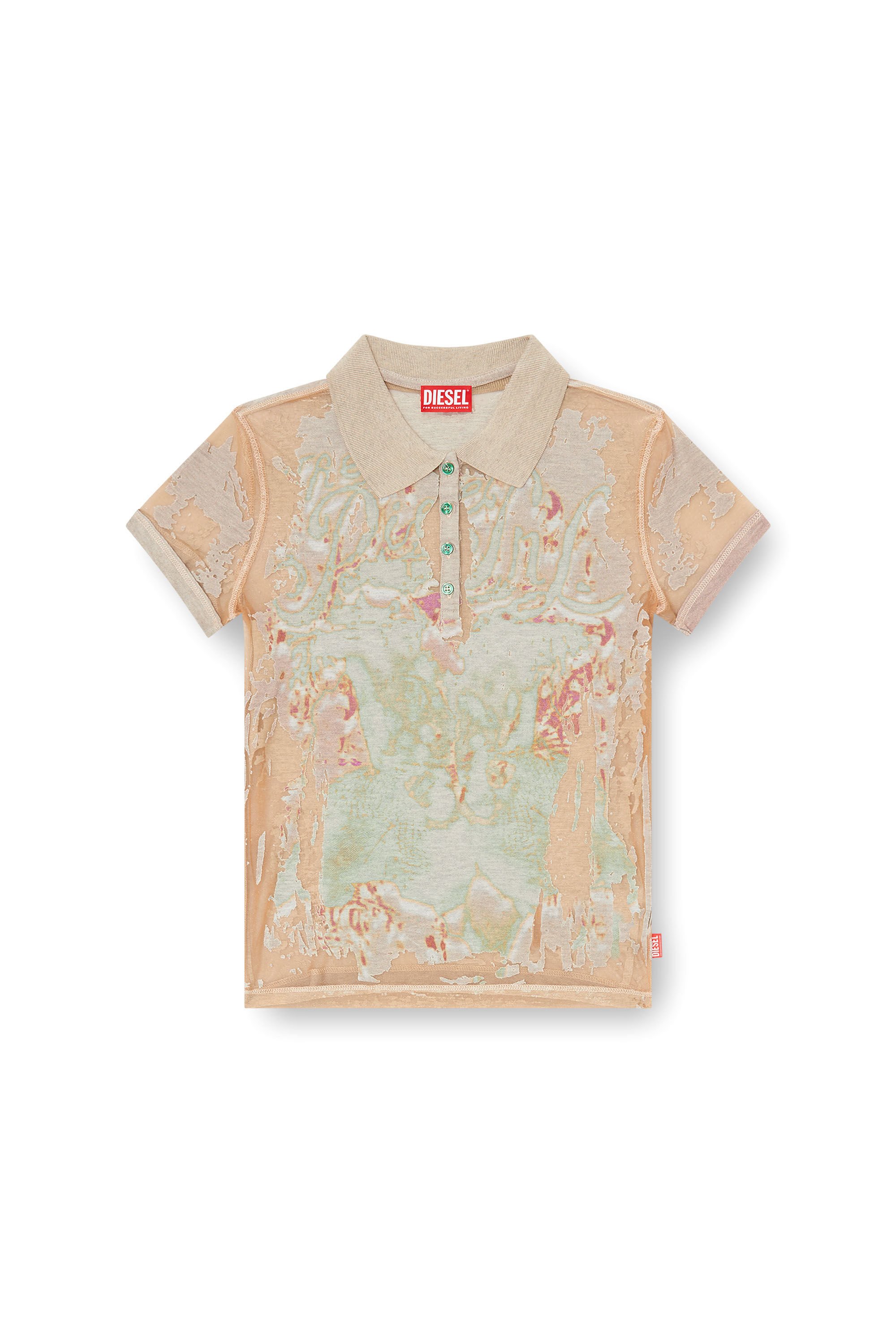 Diesel - T-DEVLO, Female's Polo shirt in printed devor&eacute; jersey in ライトブラウン - 2