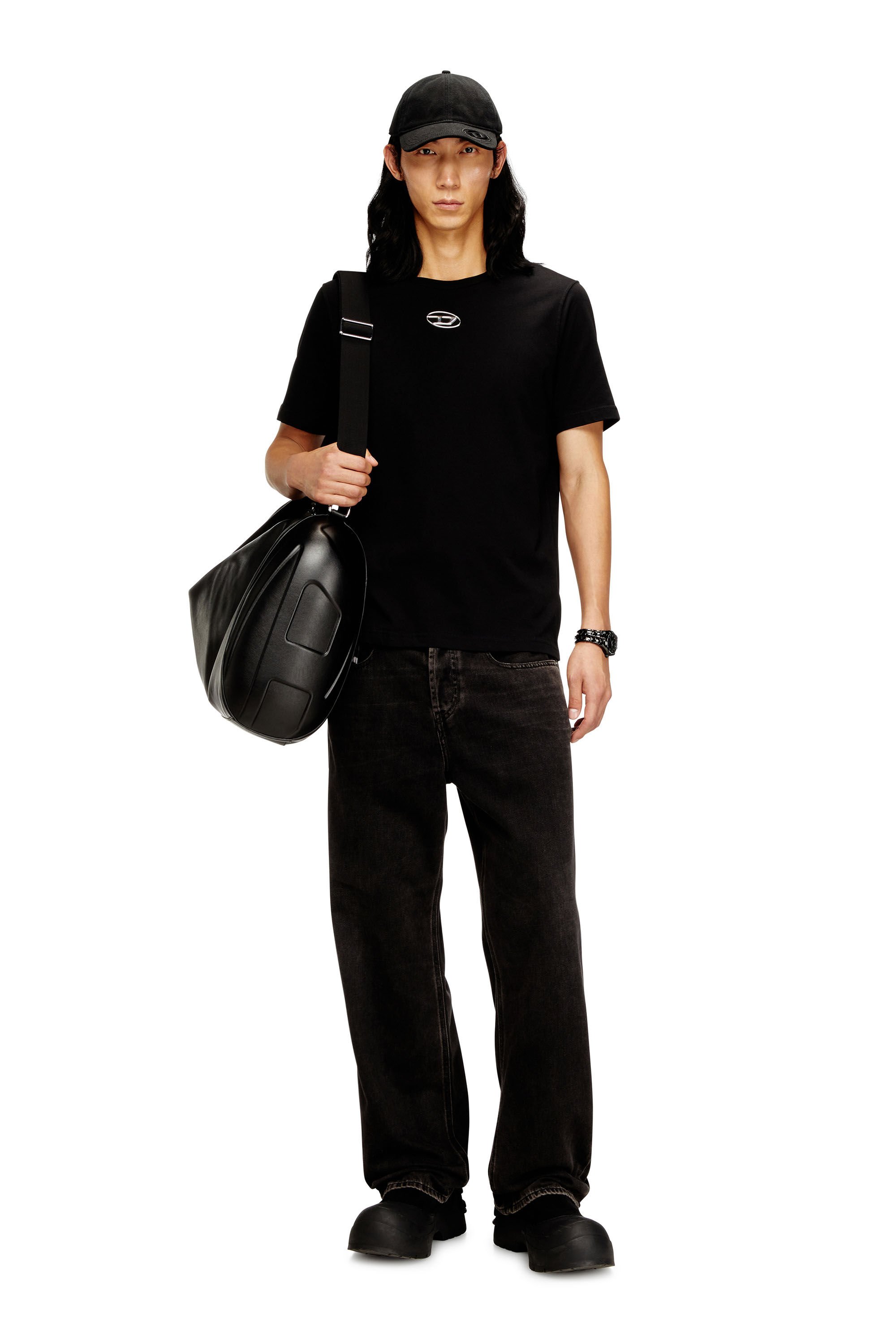 T-ADJUST-OD T-shirt with metallic Oval D｜ブラック｜メンズ｜DIESEL
