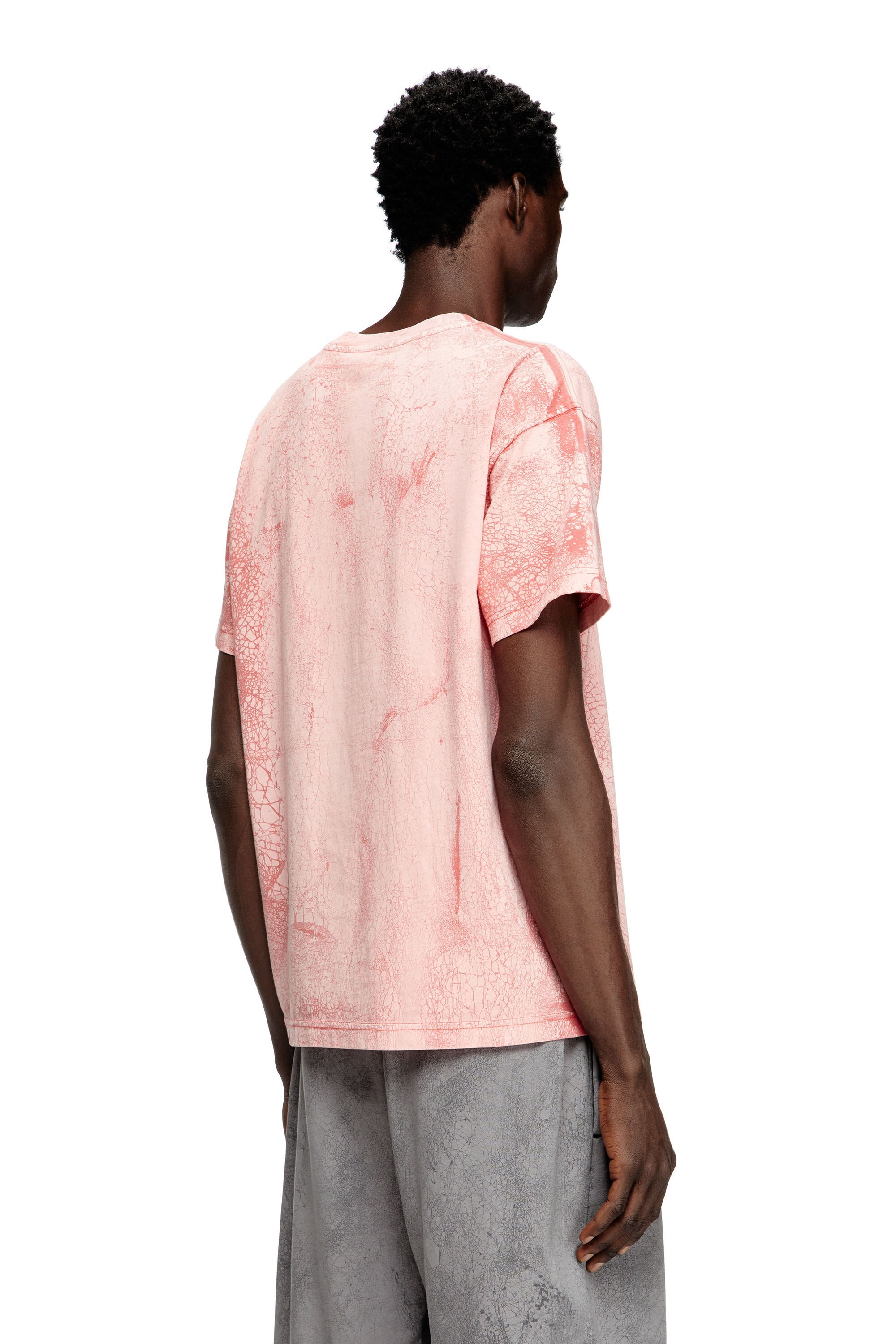 Diesel - T-NORM-T8, Male's T-shirt in waxed jersey in ピンク / ホワイト - 4