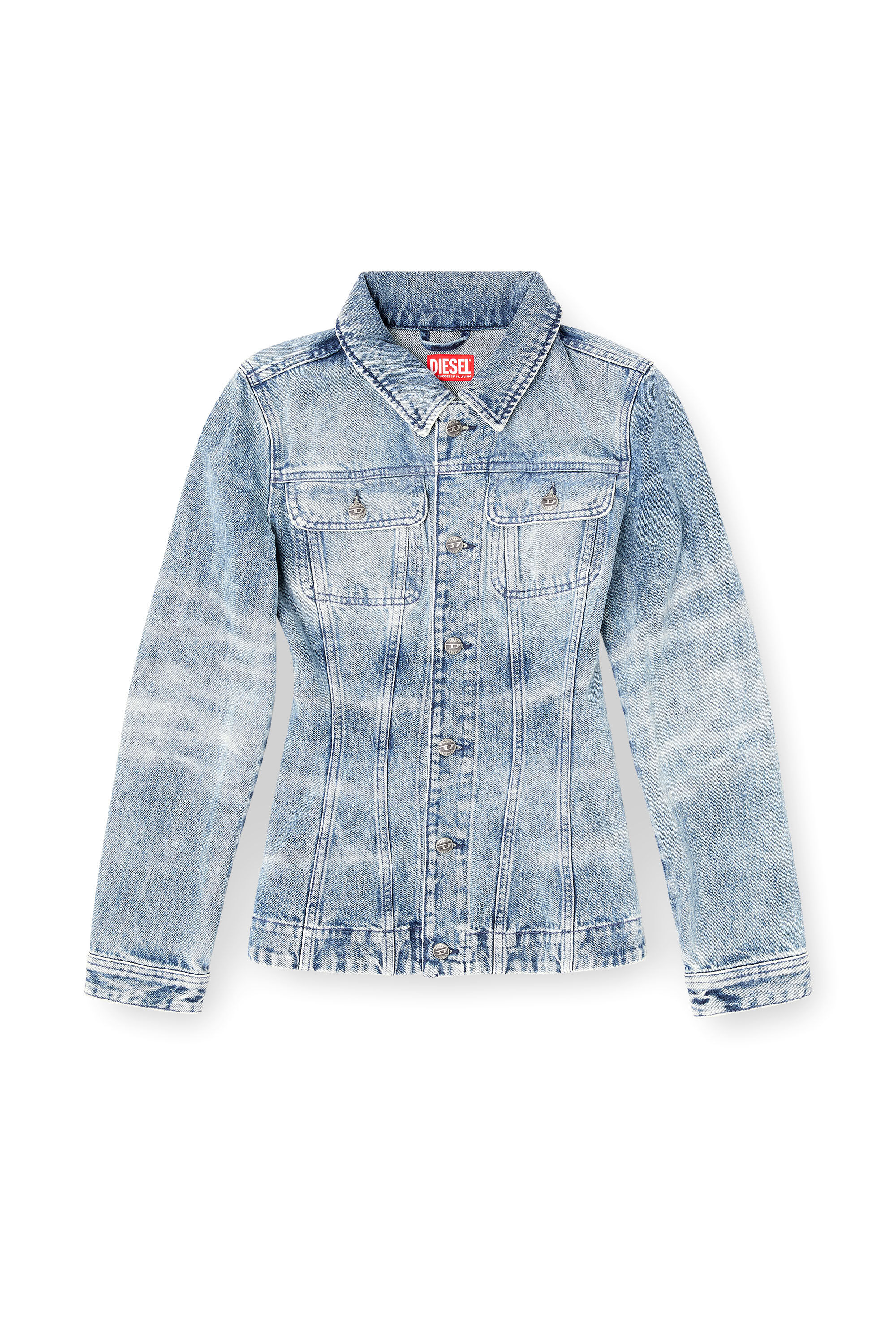 [L] ！カフカ！ デニム active DE-KATERIN-FSH Fitted jacket in lasered cotton-hemp denim