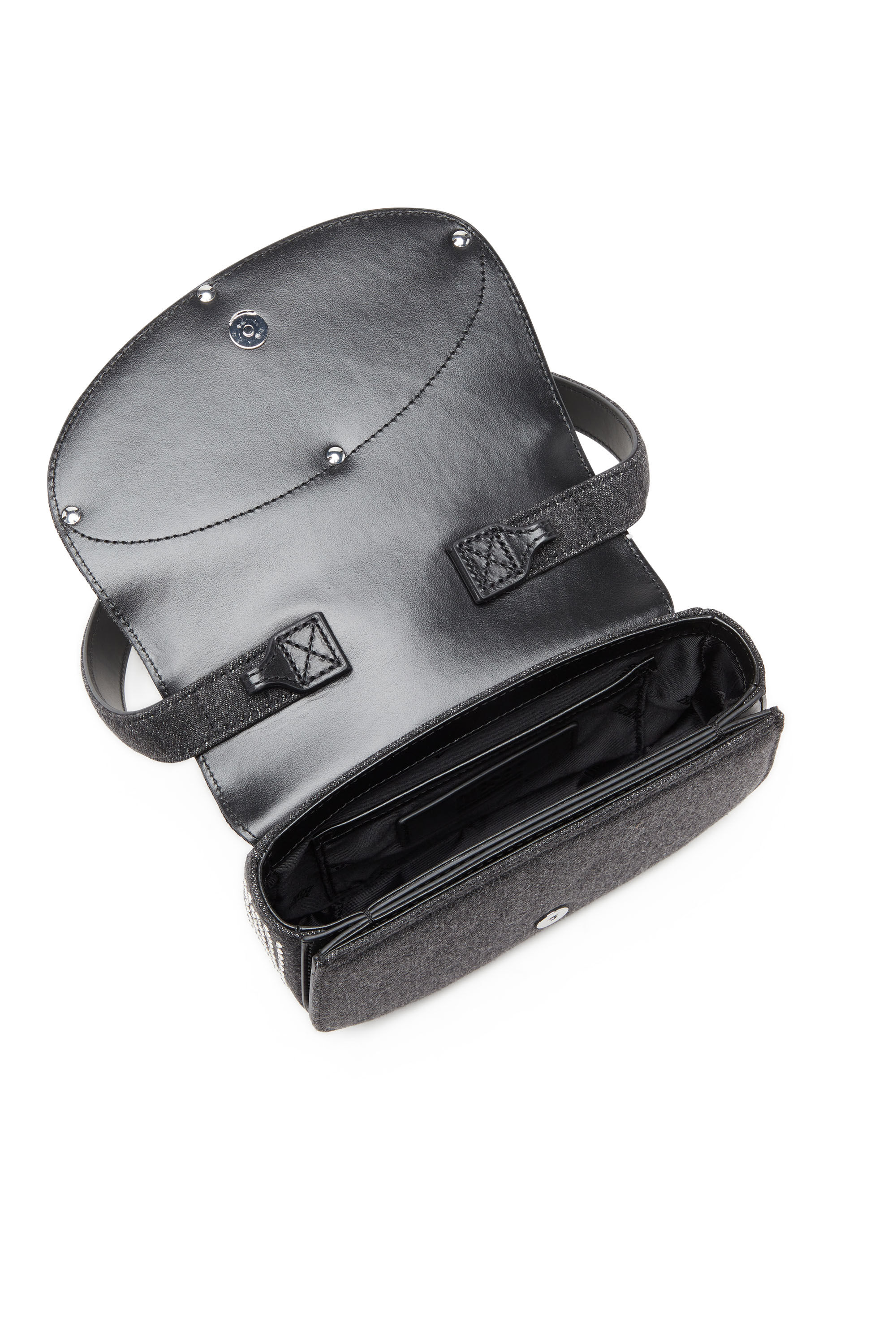 Diesel - 1DR, Female's 1DR-Iconic shoulder bag in denim and crystals in ブラック - 5