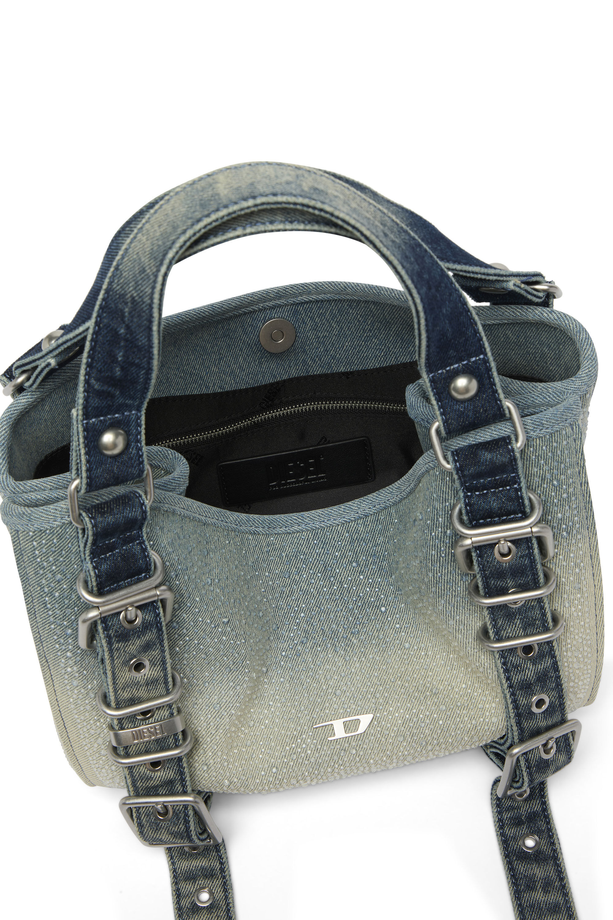 Diesel - D-ONE TOPHANDLE S, Female's D-One-Small top-handle bag in crystal solarised denim in ブルー - 5