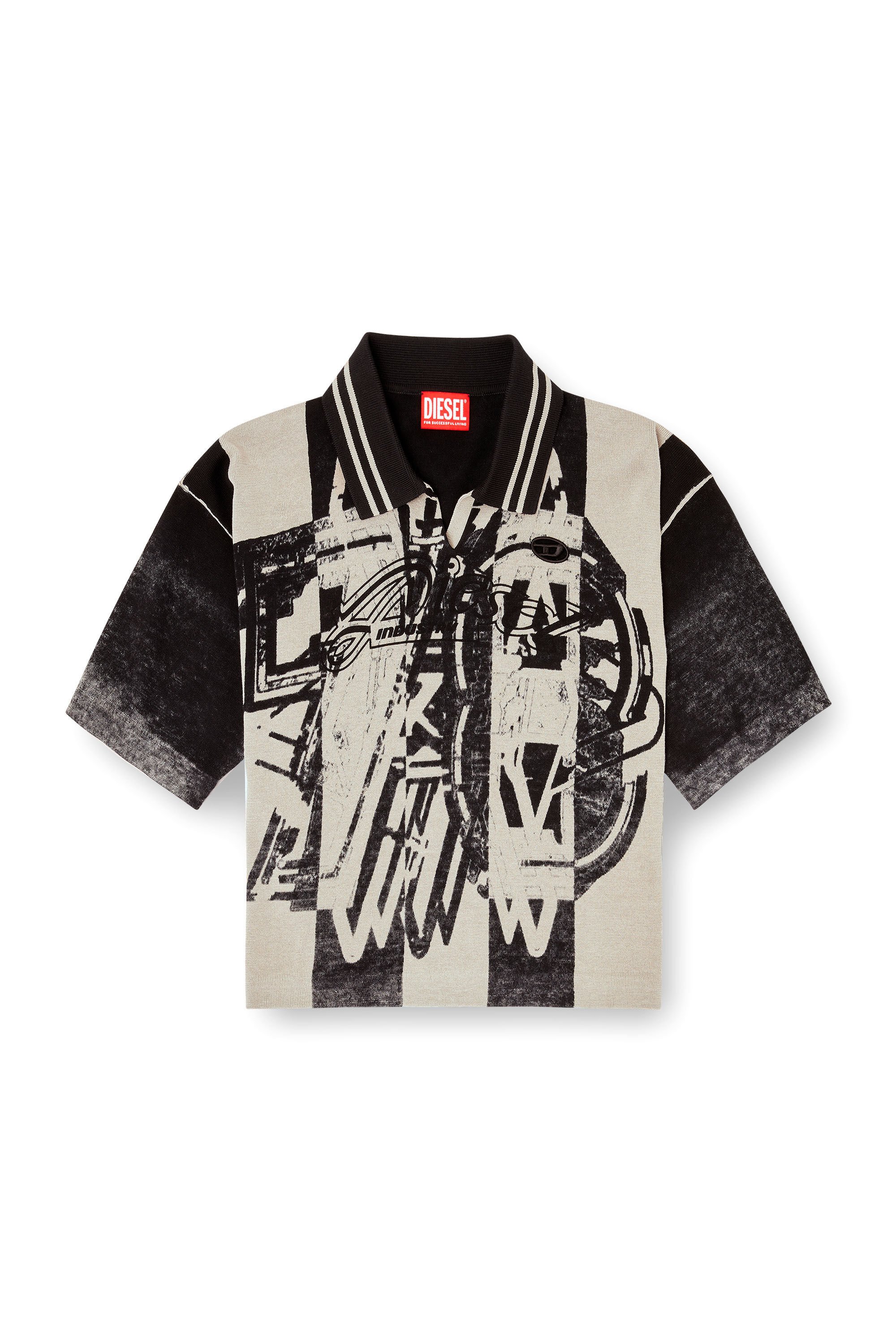 Diesel - M-OLIBA-POLO, Female's Striped polo jumper with 78 logo in ブラック/ホワイト - 2