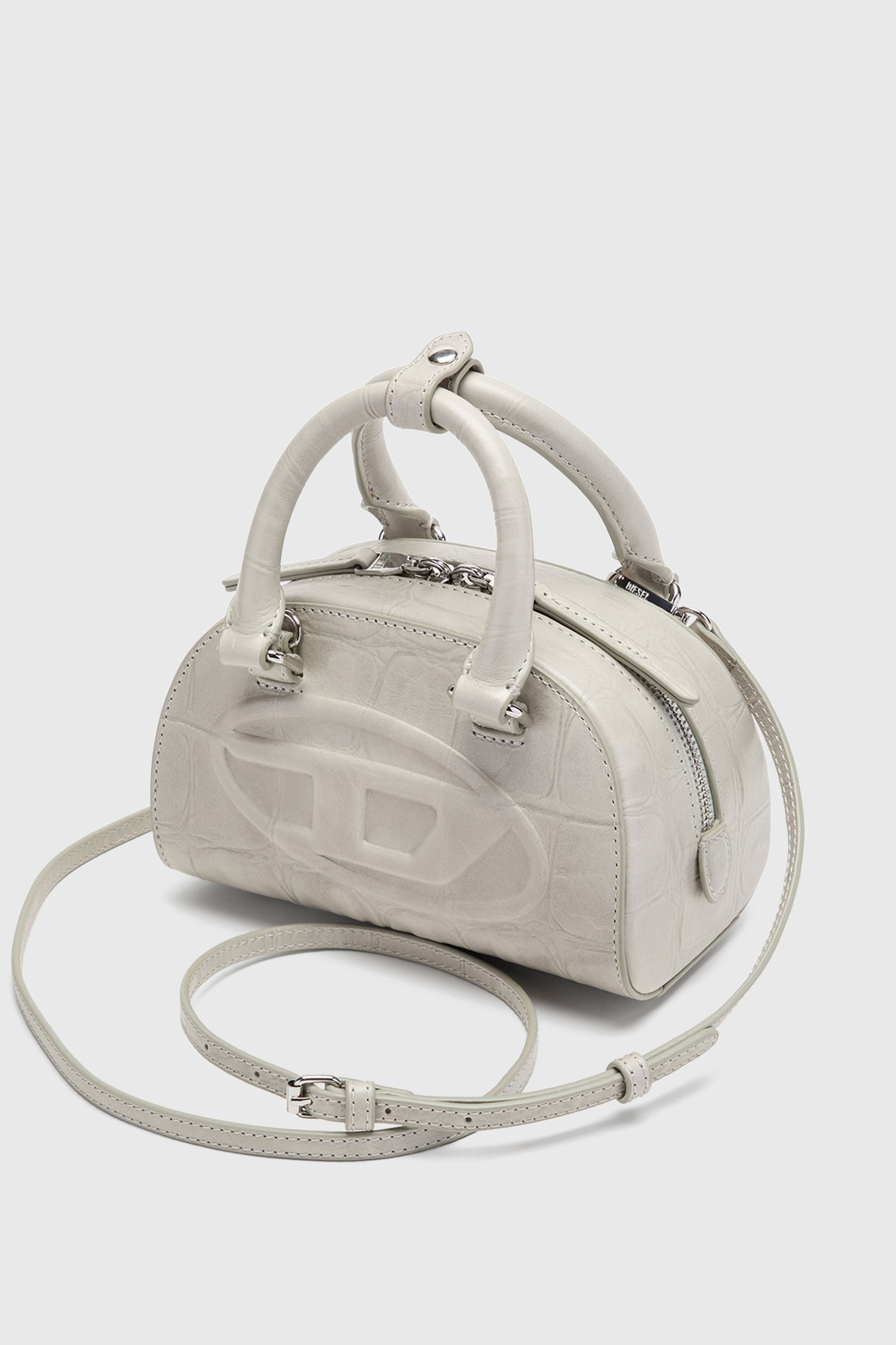 Diesel - 1DR DOME CROSSBODY, Female's 1DR Dome-Small bowling bag in croc-effect leather in グレー - 5