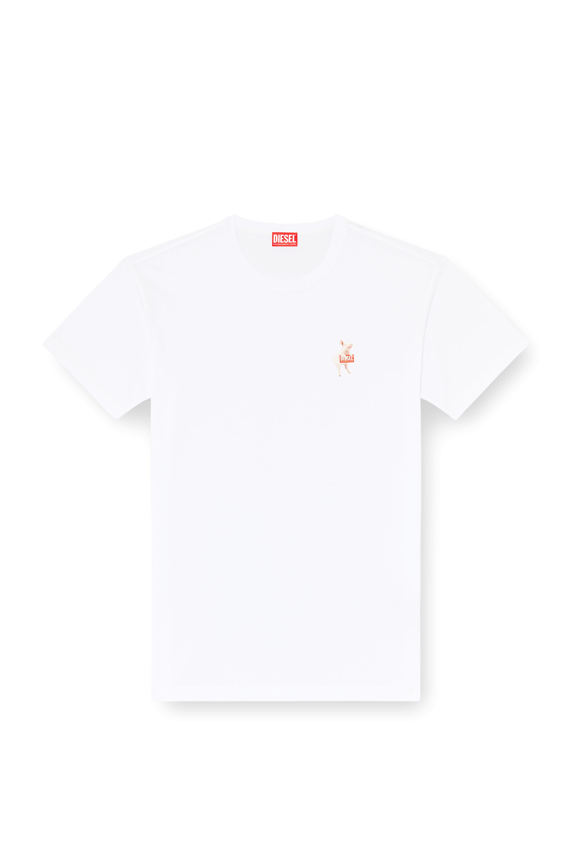 Diesel - T-NORM-V4, Male's T-shirt with pig and logo print in ホワイト - 2