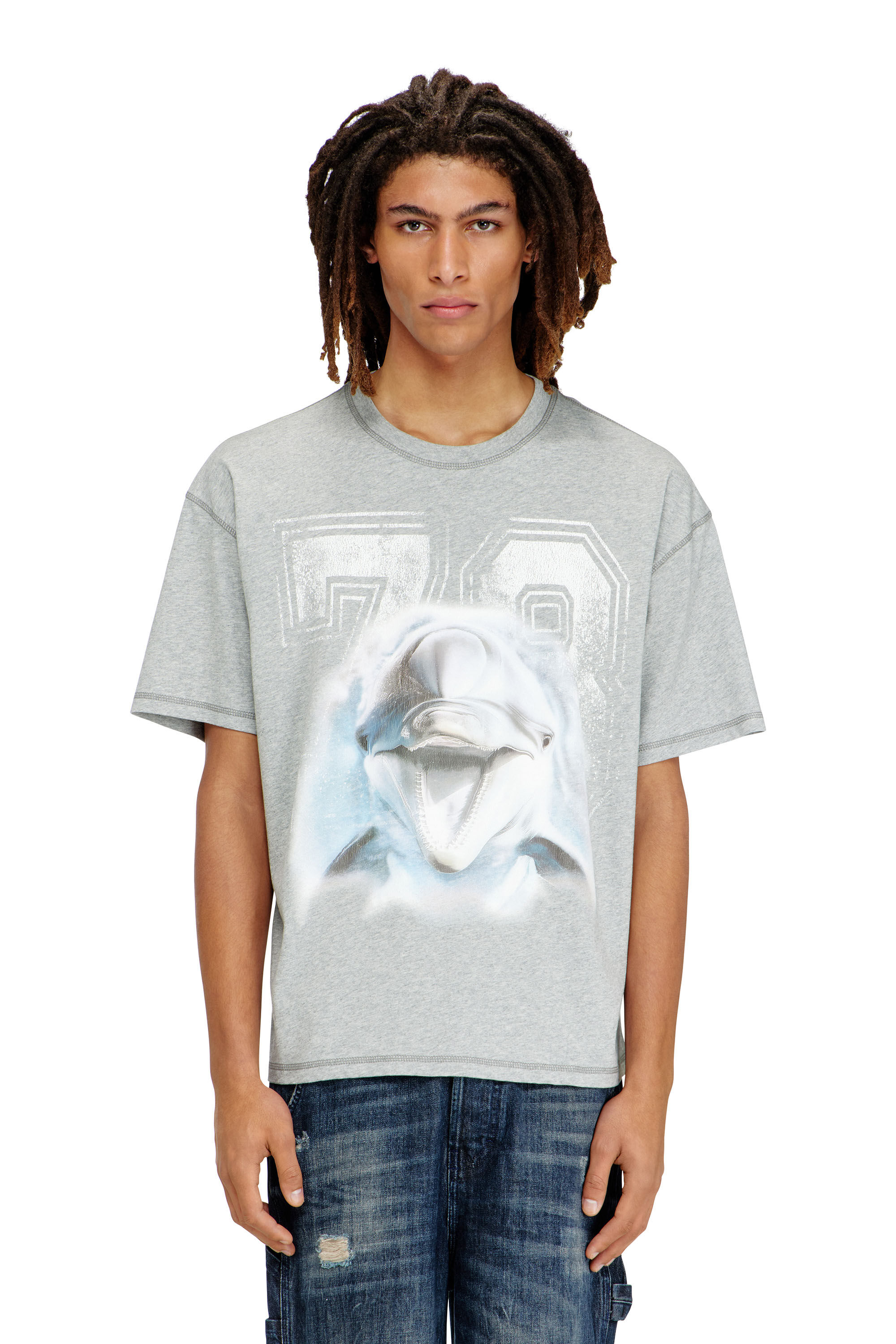 Diesel - T-BOXT-DOLPHIN, Male's Relaxed T-shirt with dolphin graphic in グレー - 3