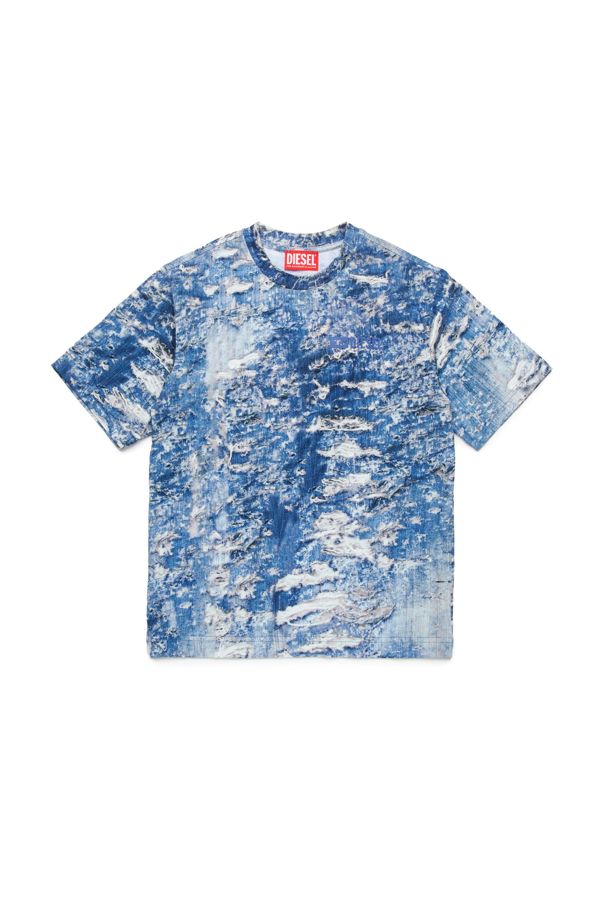 Diesel - TARSTON OVER, Male's T-shirt with Tiger Breaks trompe l'oeil in ブルー - 1