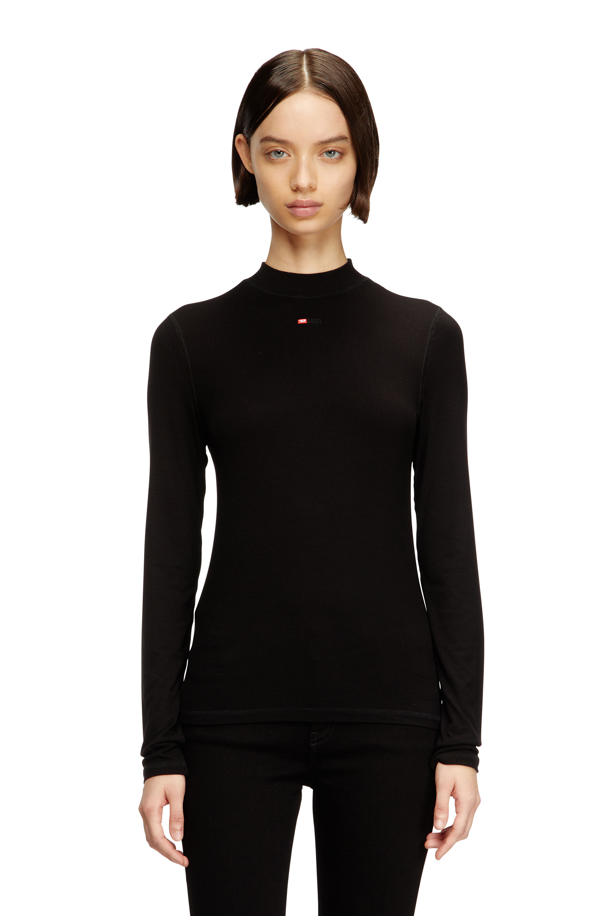 Diesel - T-MOKKY-LS-MICRODIV, Male's Mock-neck top with micro logo in ブラック - 3