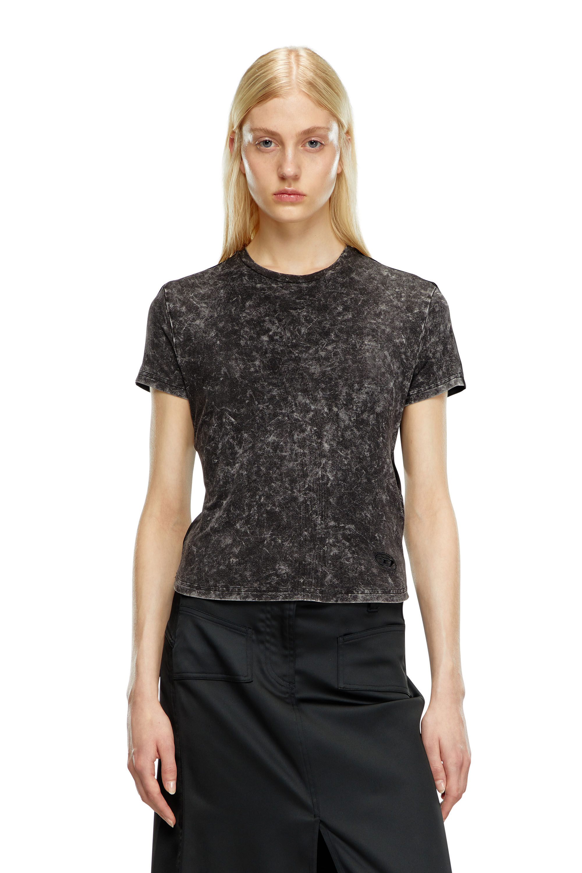 Diesel - T-MEZZO, Female's Hybrid T-shirt in jersey and satin in ブラック - 5