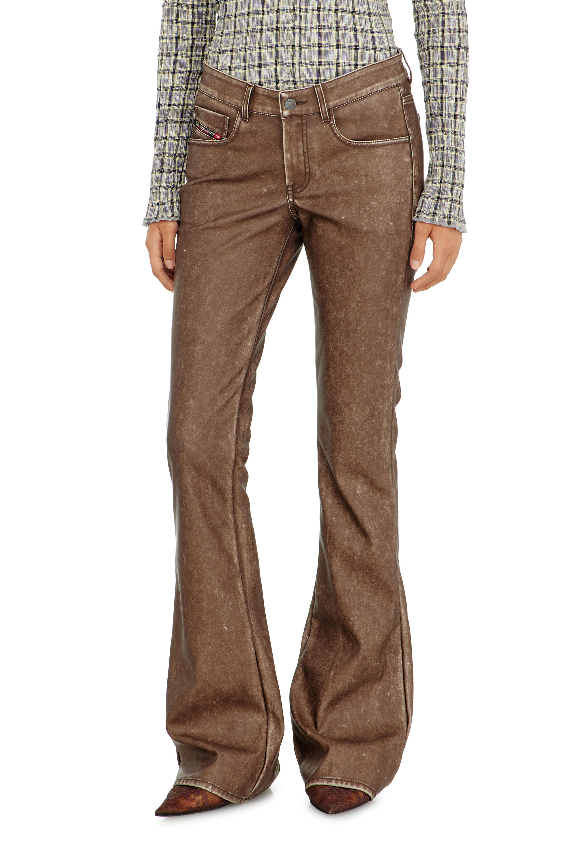 Diesel - P-STELLAR-S1, Female's Bootcut pants in treated coated fabric in ブラウン - 3