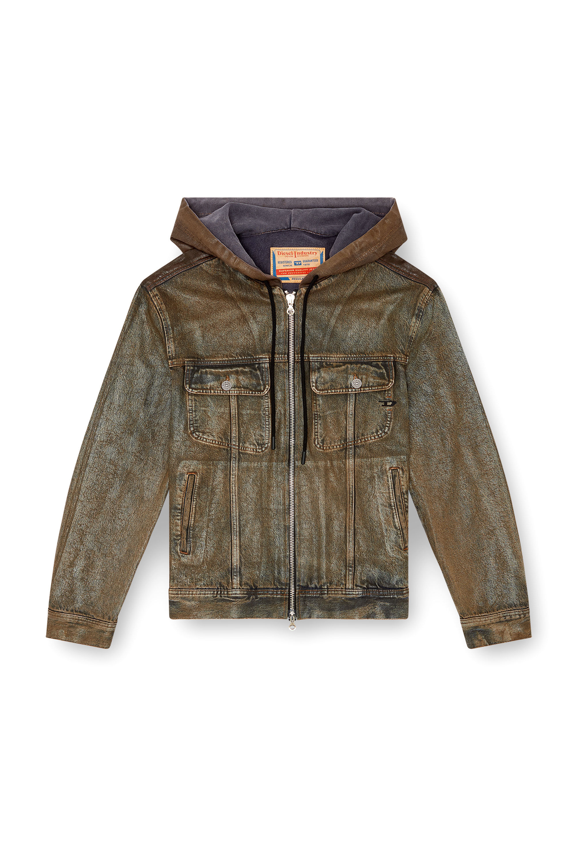 Diesel - D-GROSS-S1, Male's Hooded jacket in coated denim in Brown - 2
