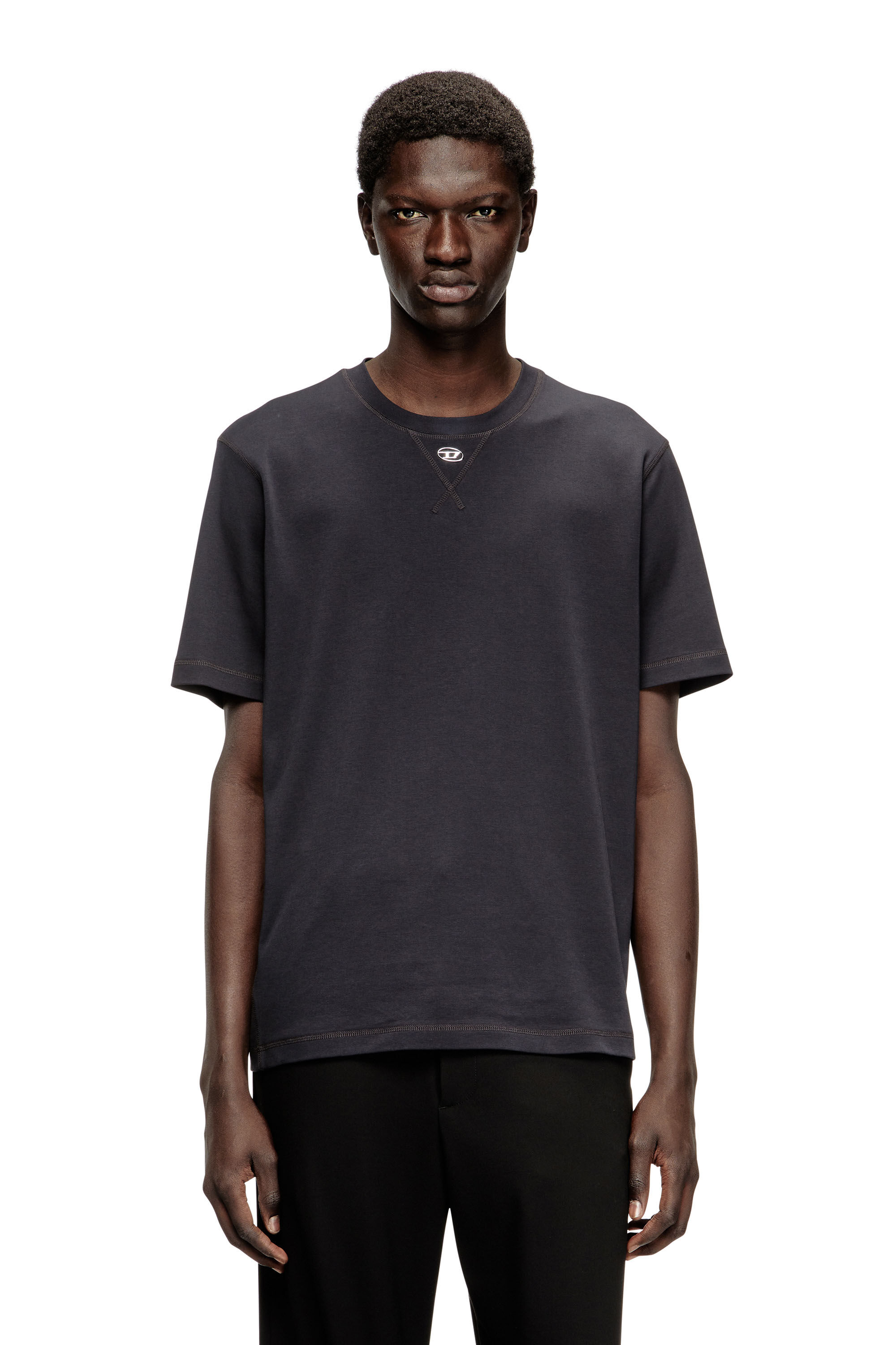 Diesel - T-MADJUST-TR, Male's Regular T-shirt with crew neck and Oval D in ダークグレー - 3