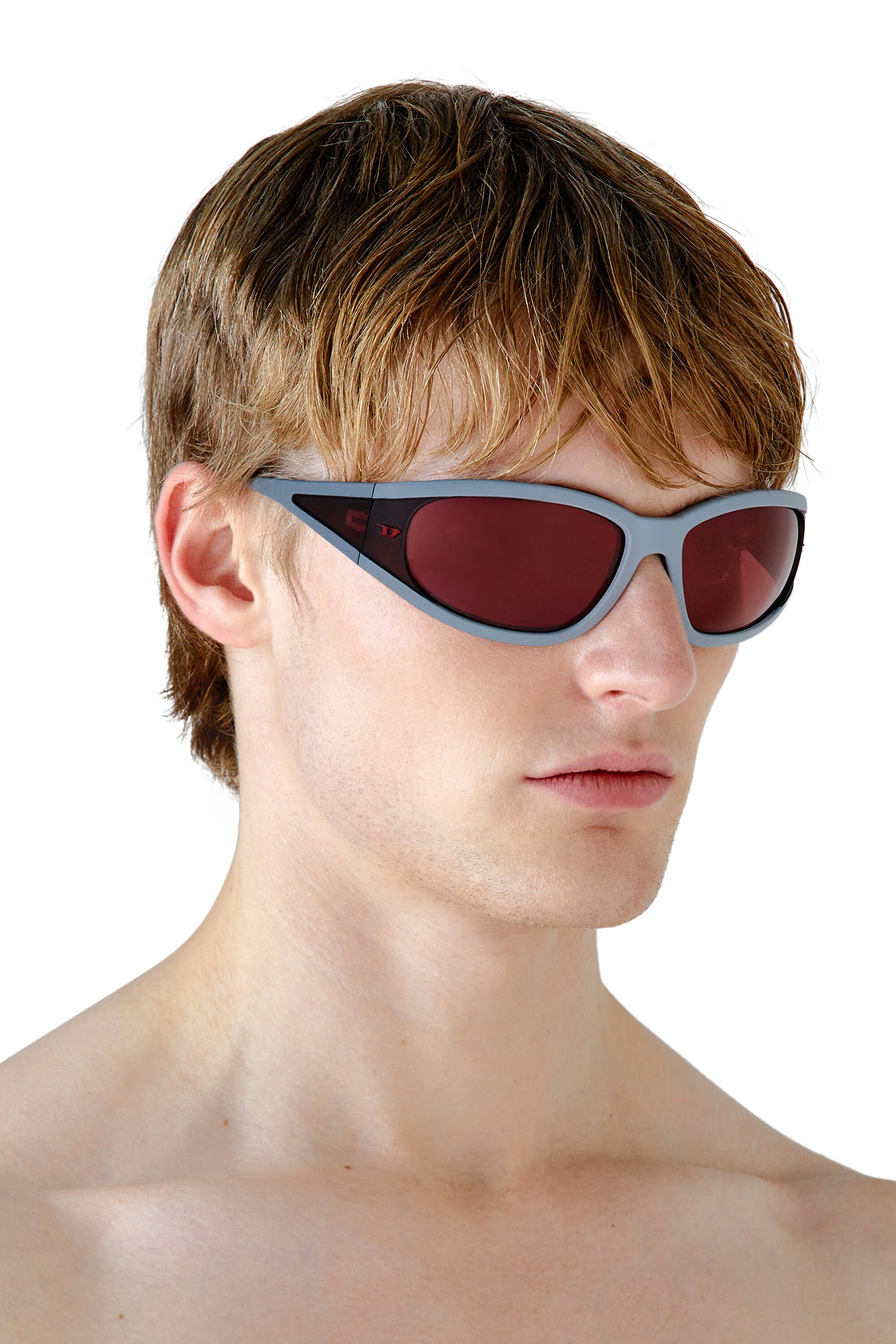 Diesel - 0DL3002, Unisex's Rectangular sunglasses in acetate in グレー/レッド - 4