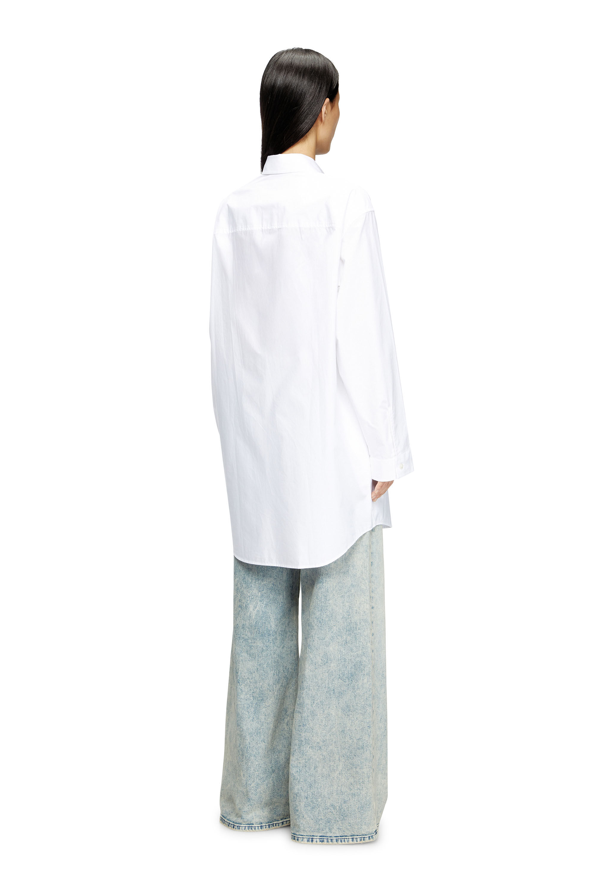 Diesel - D-DALIS, Female's Short shirt dress with embroidered logo in ホワイト - 4
