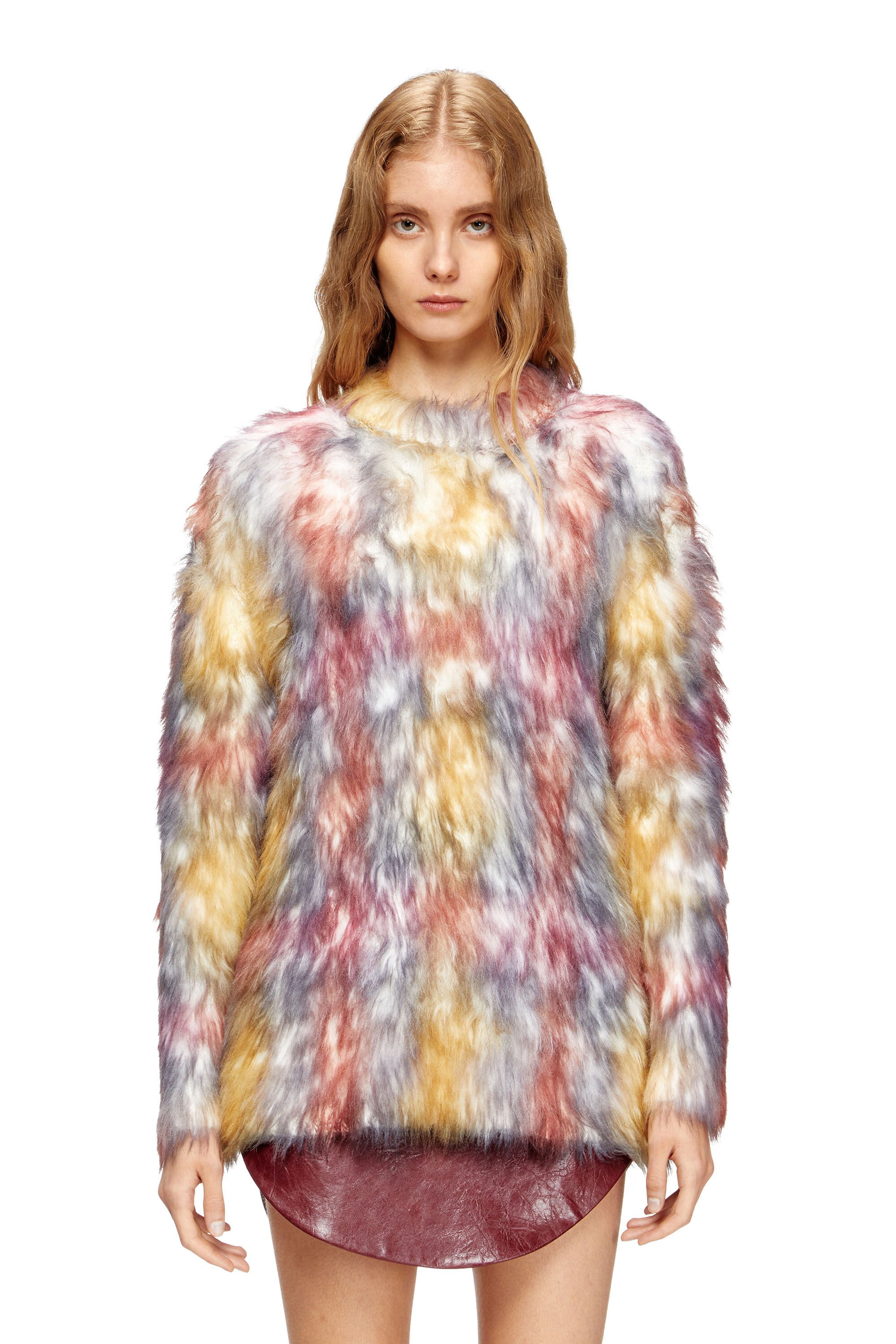 Diesel - M-BERRY, Female's Fluffy jumper with check print in グレー/レッド - 3