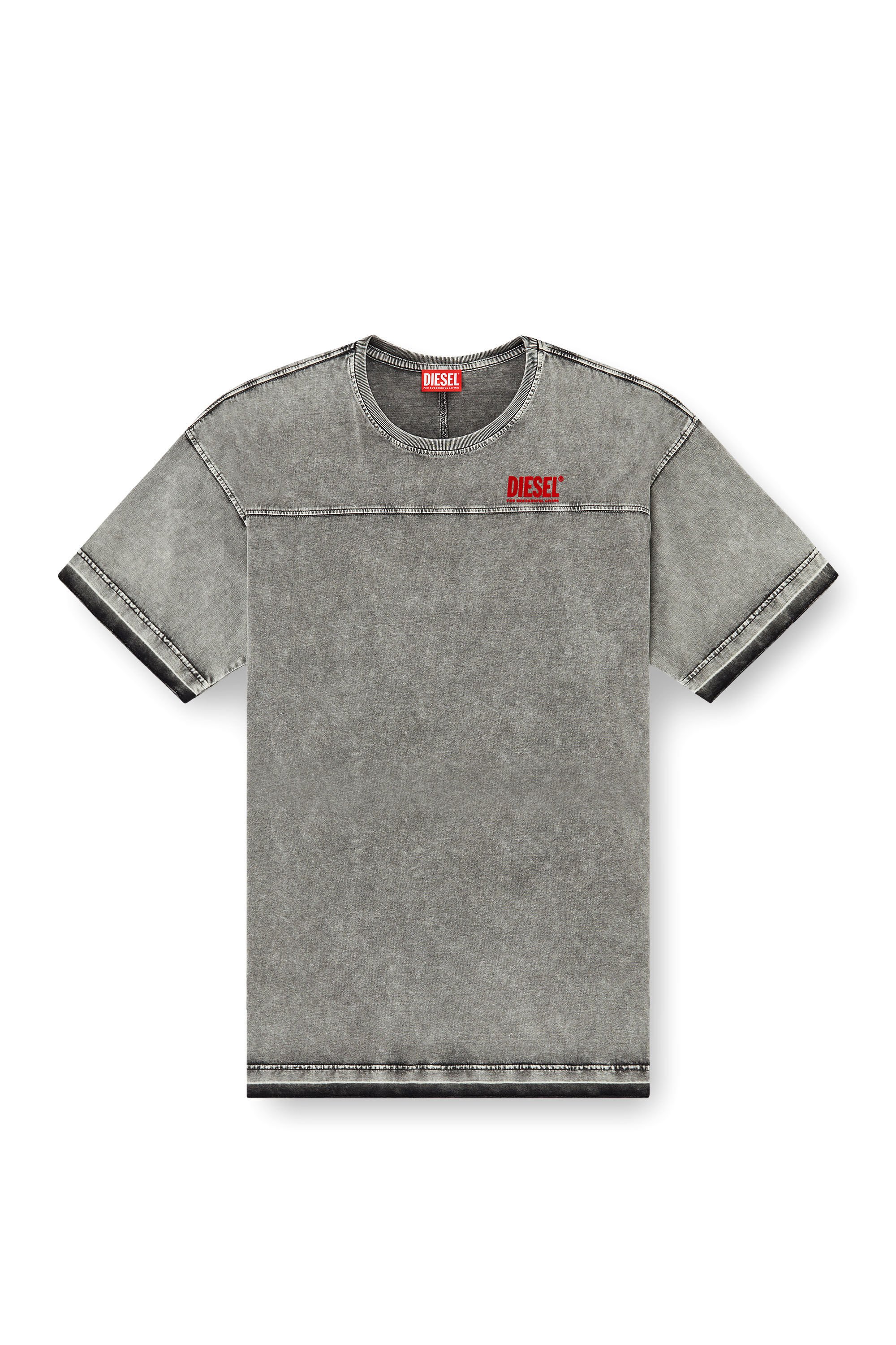 Diesel - T-HOXT, Male's Denim-look T-shirt with released hems in ライトグレー - 2