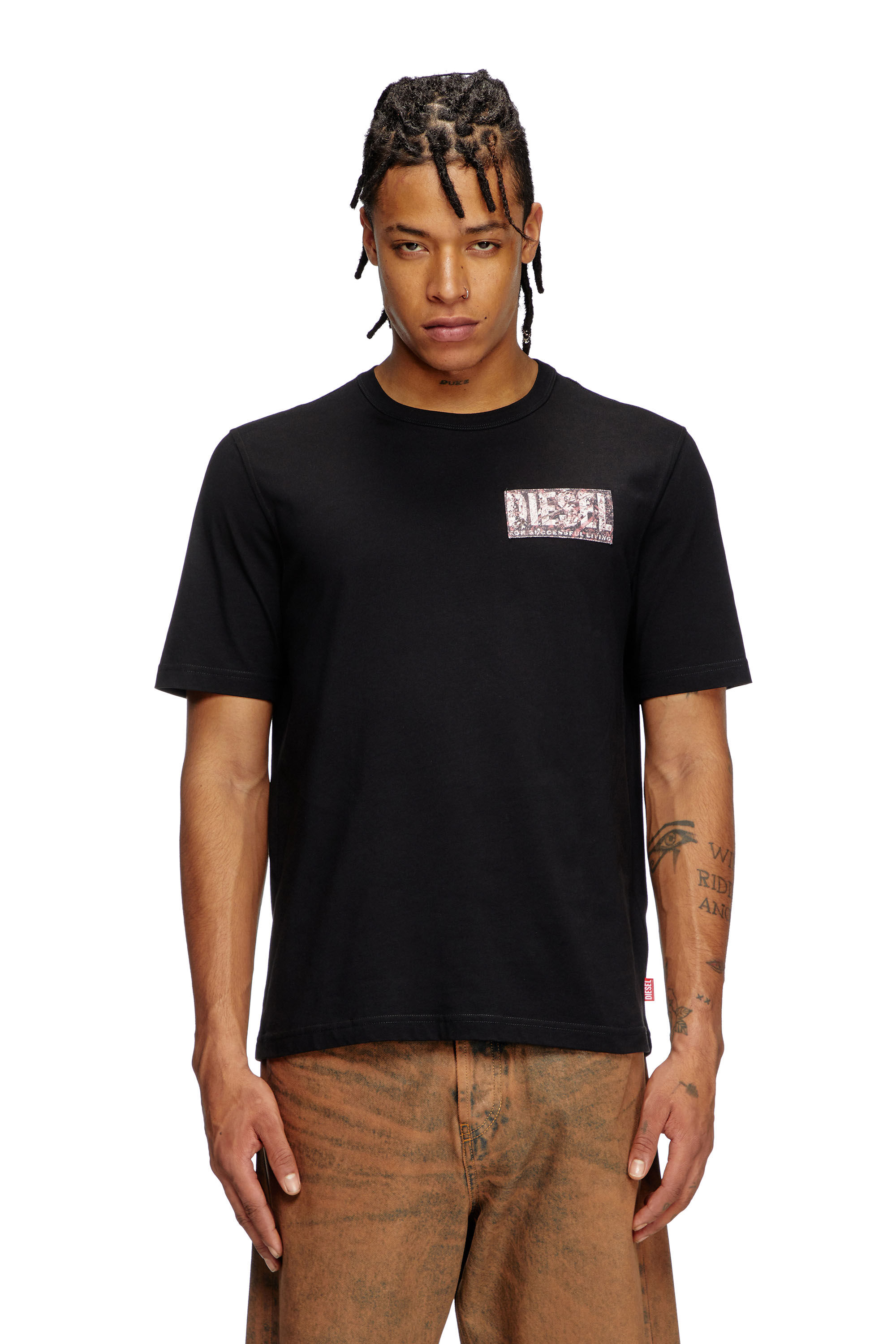 Diesel - T-ADJUST-R19, Male's T-shirt with gabardine patch logo in ブラック - 3