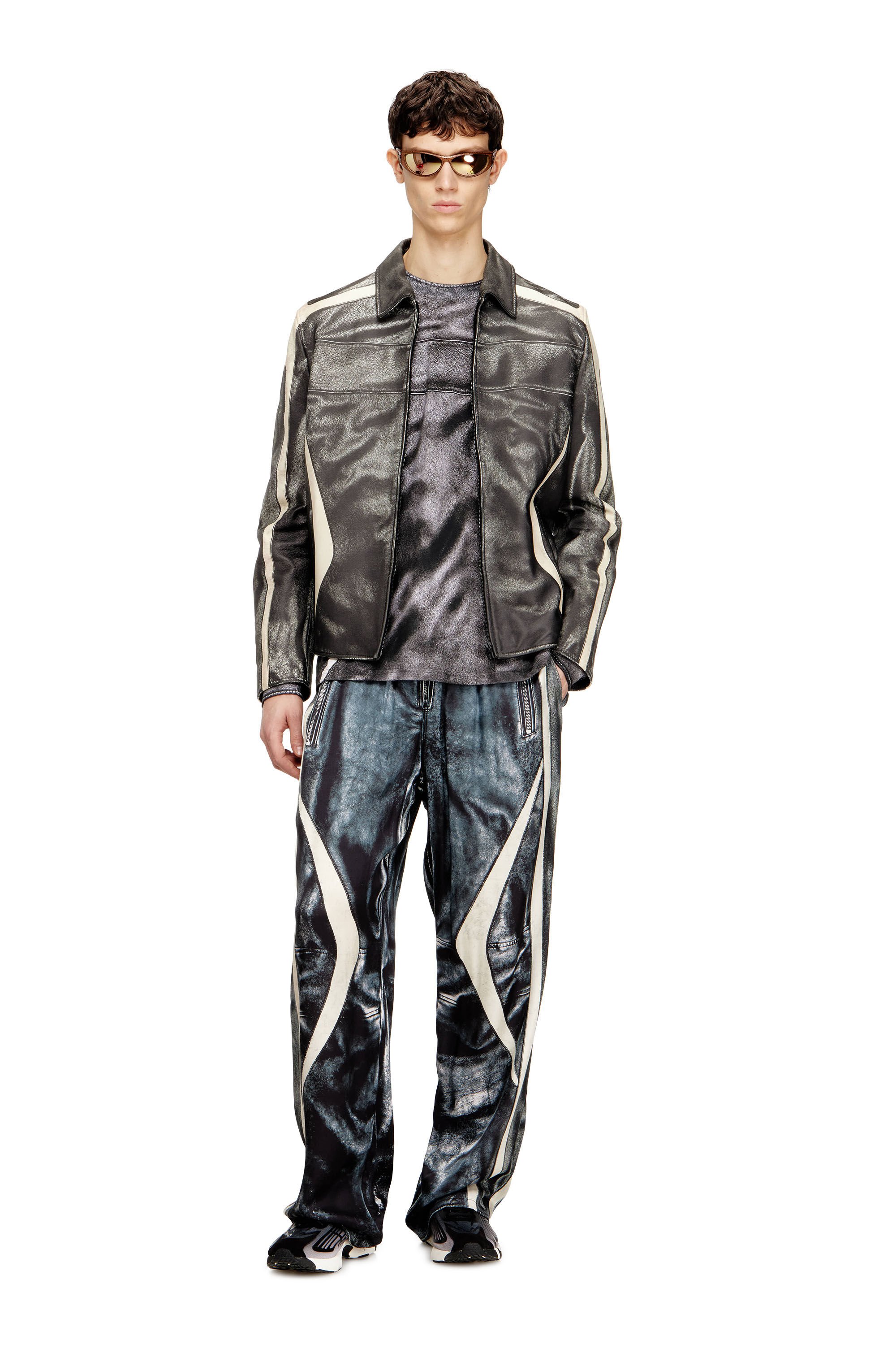 Diesel - L-AMAR-ENBI, Male's レザージャケット in ブラック/ホワイト - 1