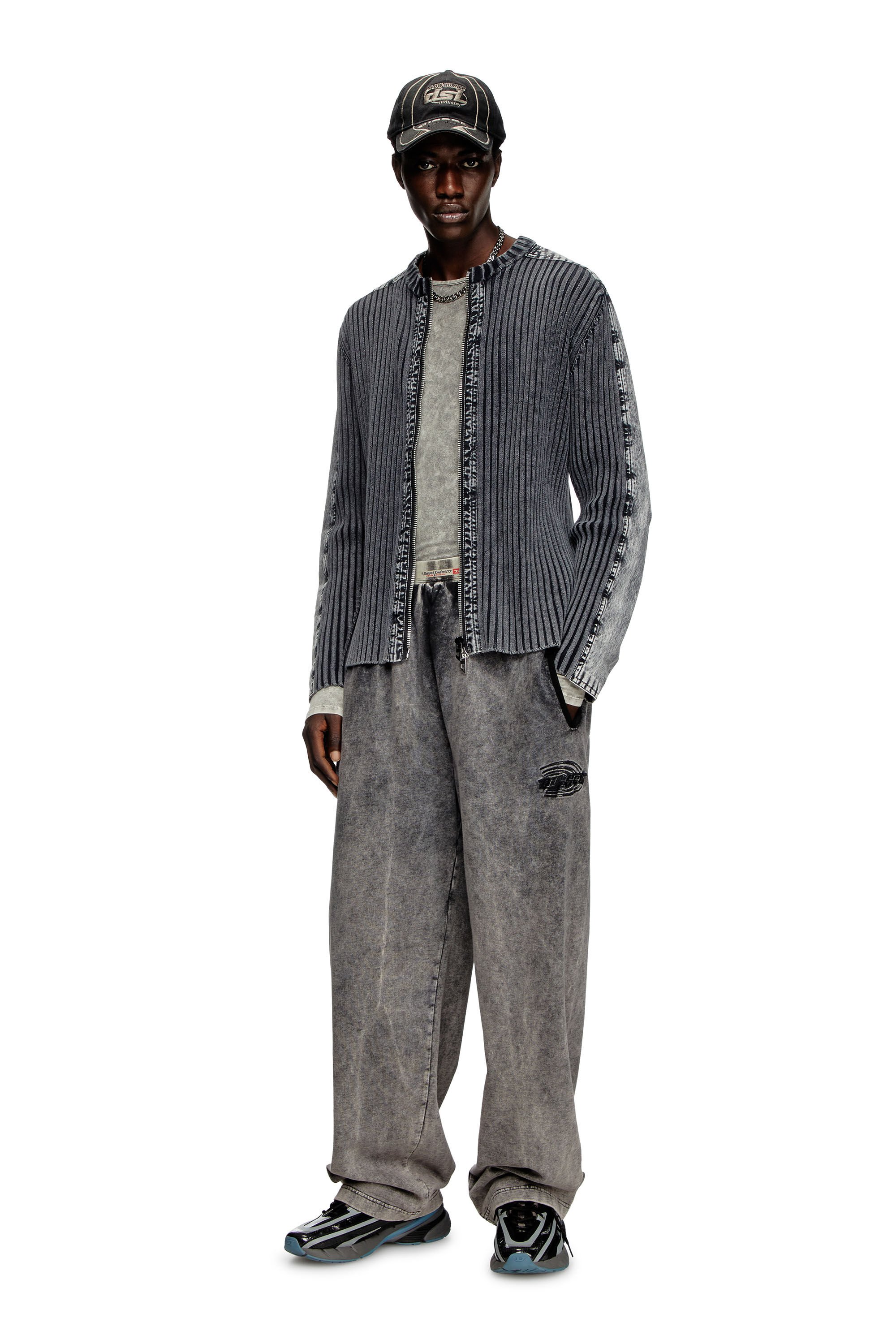 Diesel - K-MATTY, Male's Zip-up cardigan with contrast panels in ダークグレー - 1