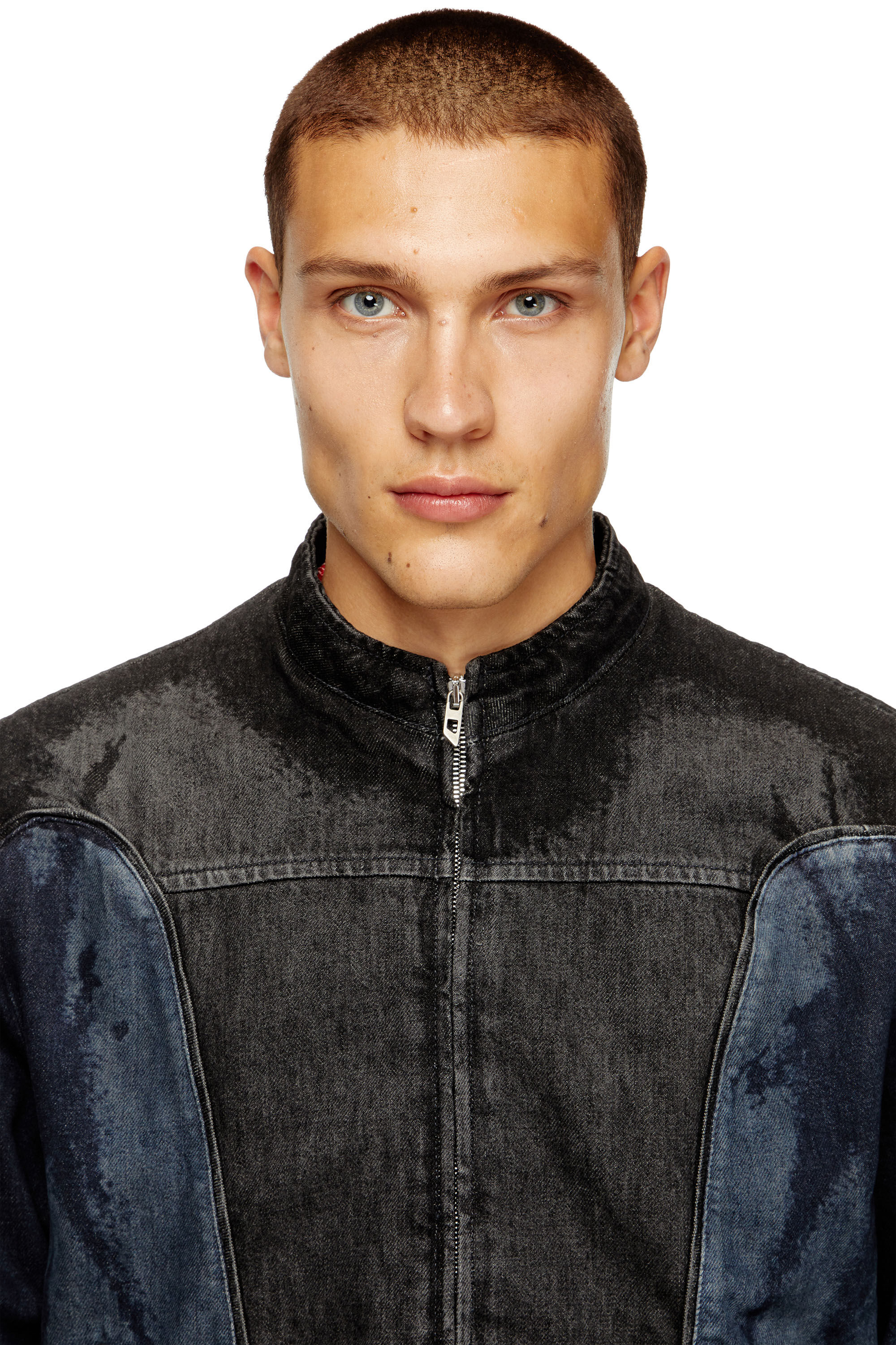Diesel - D-BLENK-S, Male's Biker-style jacket in bicolour denim in ブラック/ブルー - 4