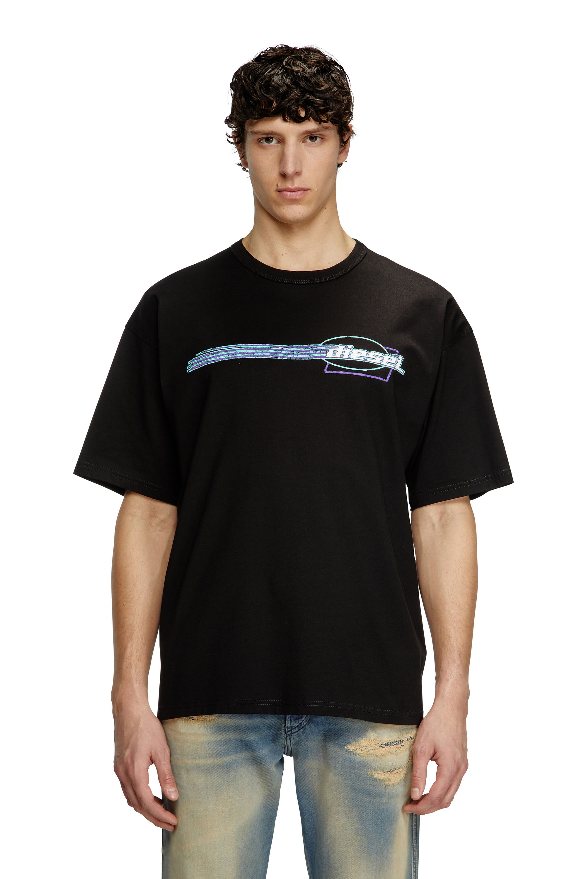 Diesel - T-BOXT-R16, Male's T-shirt with flocked logo graphics in ブラック - 3