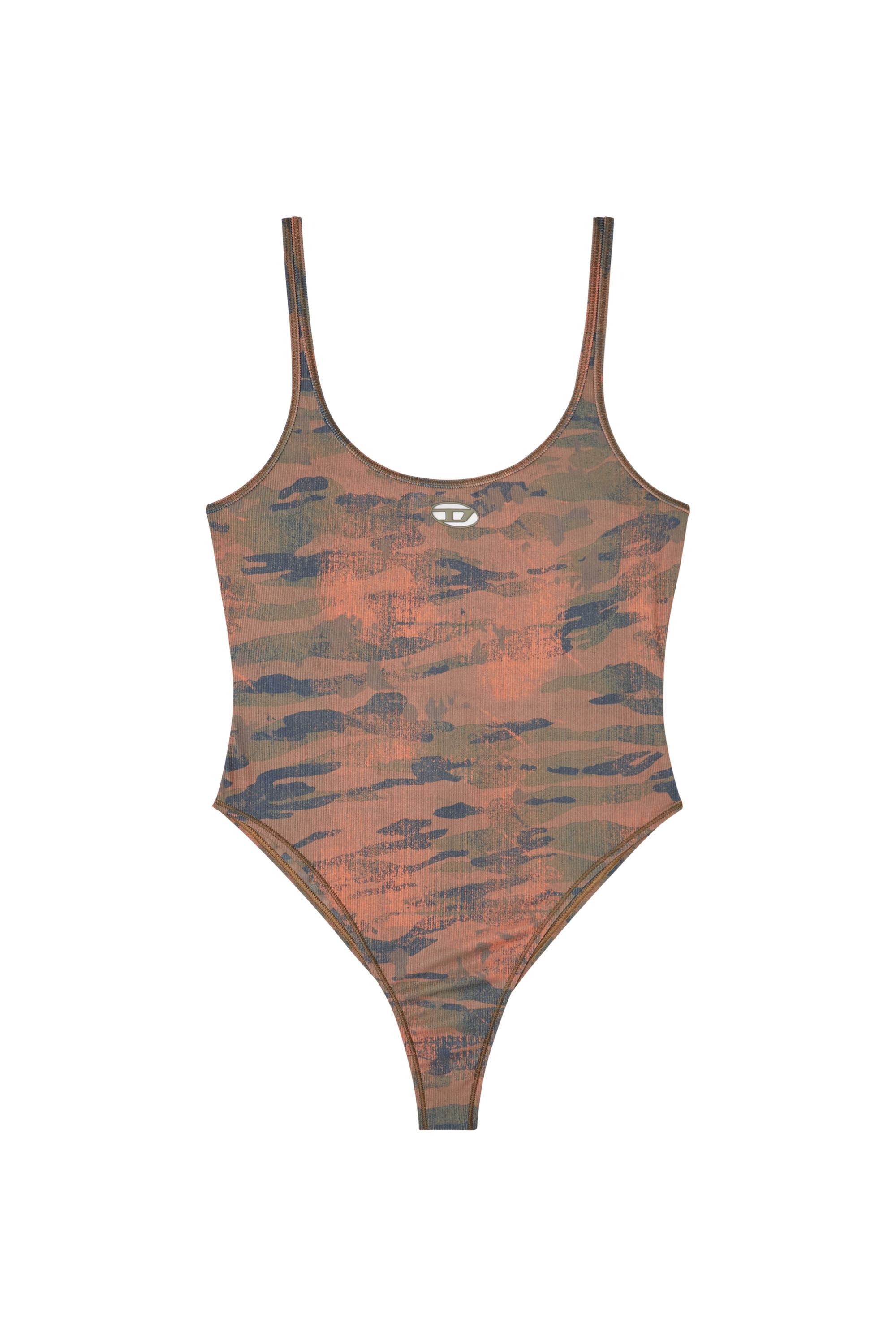 Diesel - UT-BODY-UTLT, Female's Camo swimsuit with cut-out logo in ブラウン - 5