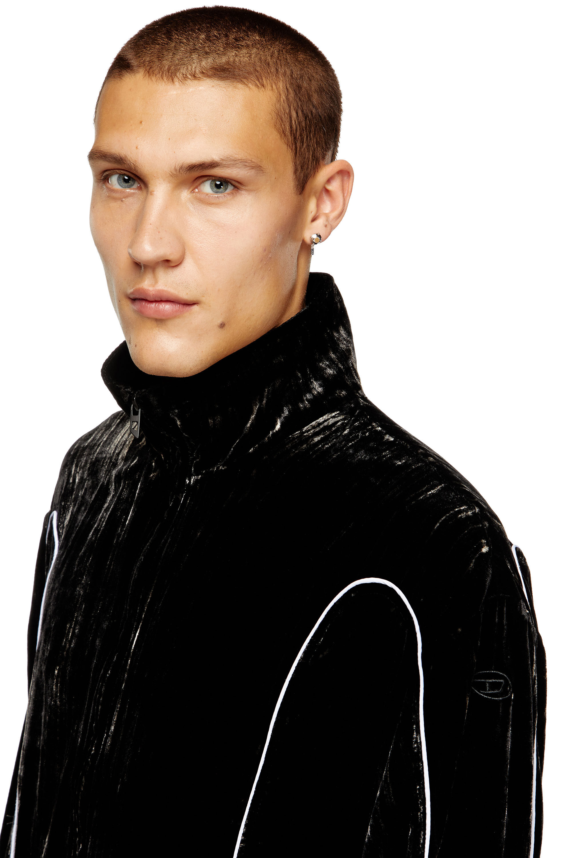 Diesel - J-HAY, Male's Track jacket in treated velvet in ブラック - 4