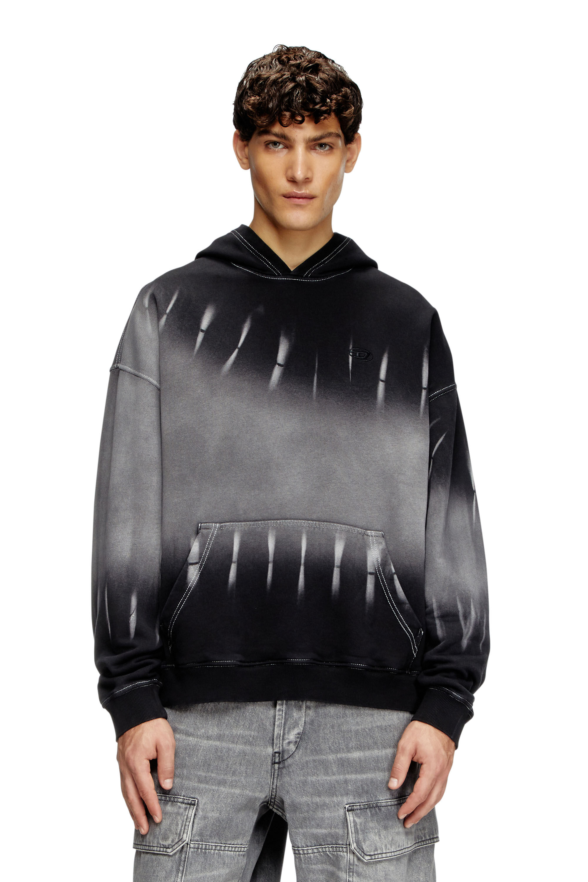 Diesel - S-BOXT-HOOD-R2, Male's Tie-dyed hoodie with logo print in ブラック - 3