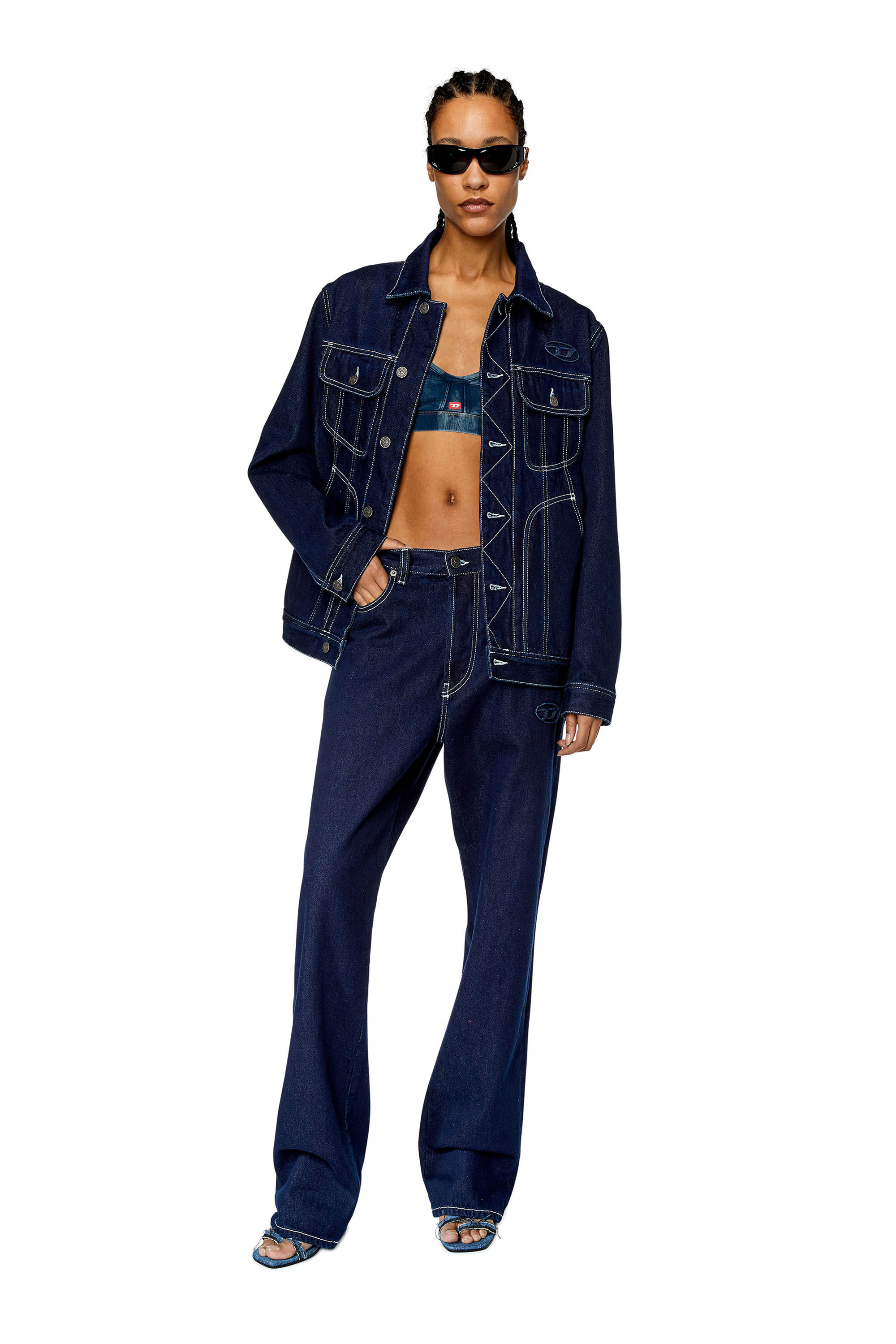 Diesel - D-RILEY, Unisex's デニムジャケット オーバルロゴ in ダークブルー - 6