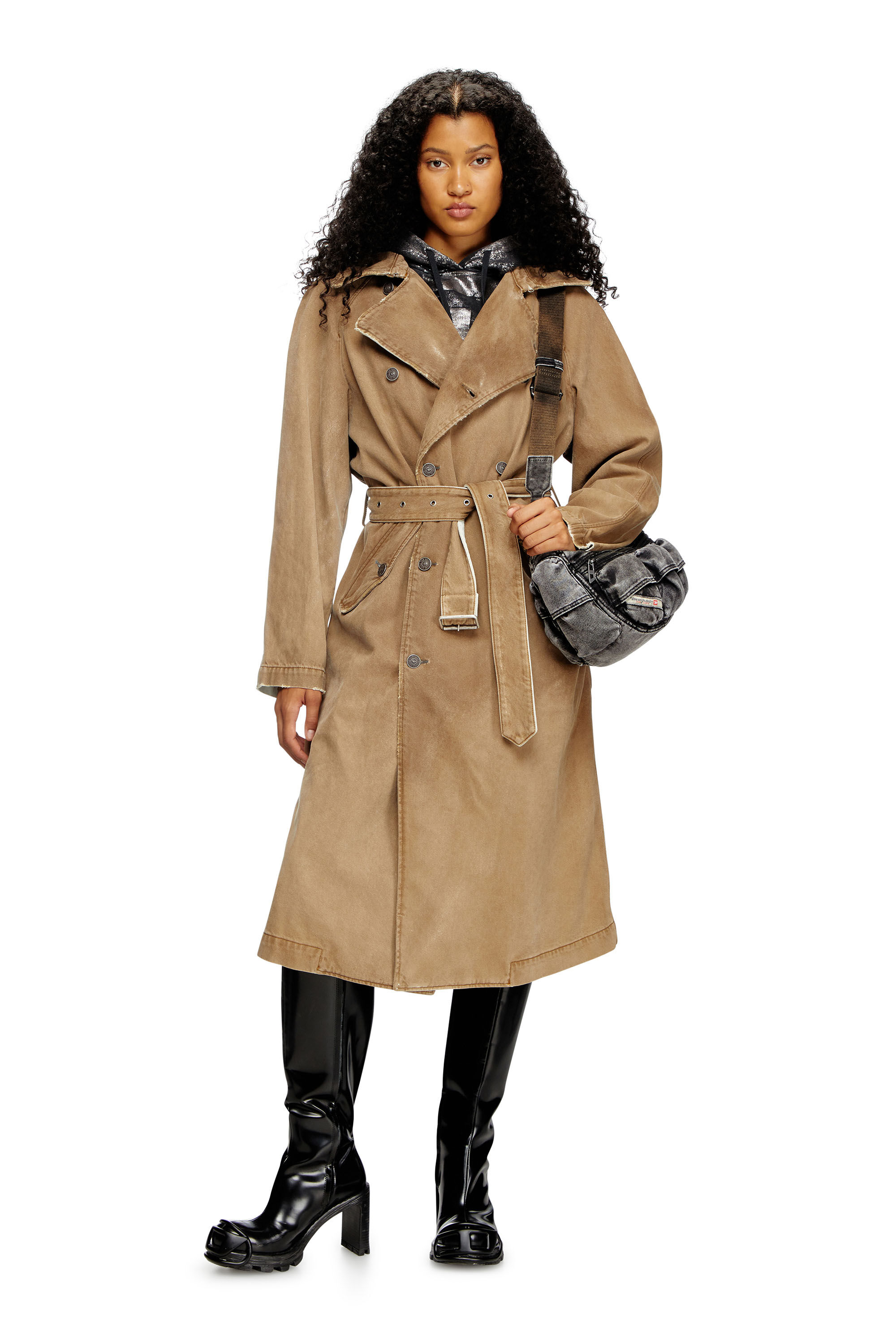 D-DELIRIOUS-D Trench coat in overdirt denim｜ブラウン｜ウィメンズ 