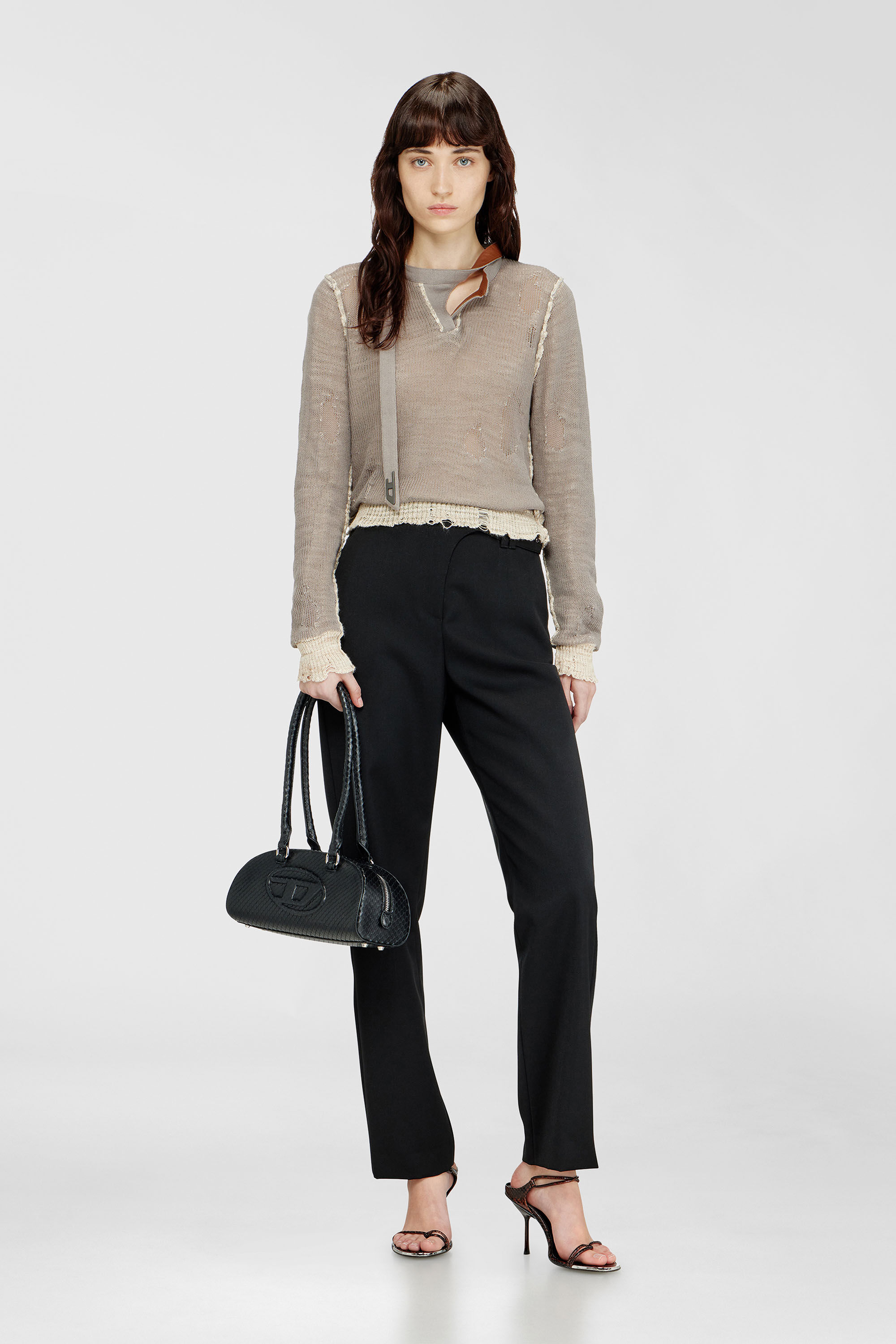 M-DRACARINA Distressed jumper with biker neck strap｜グレー