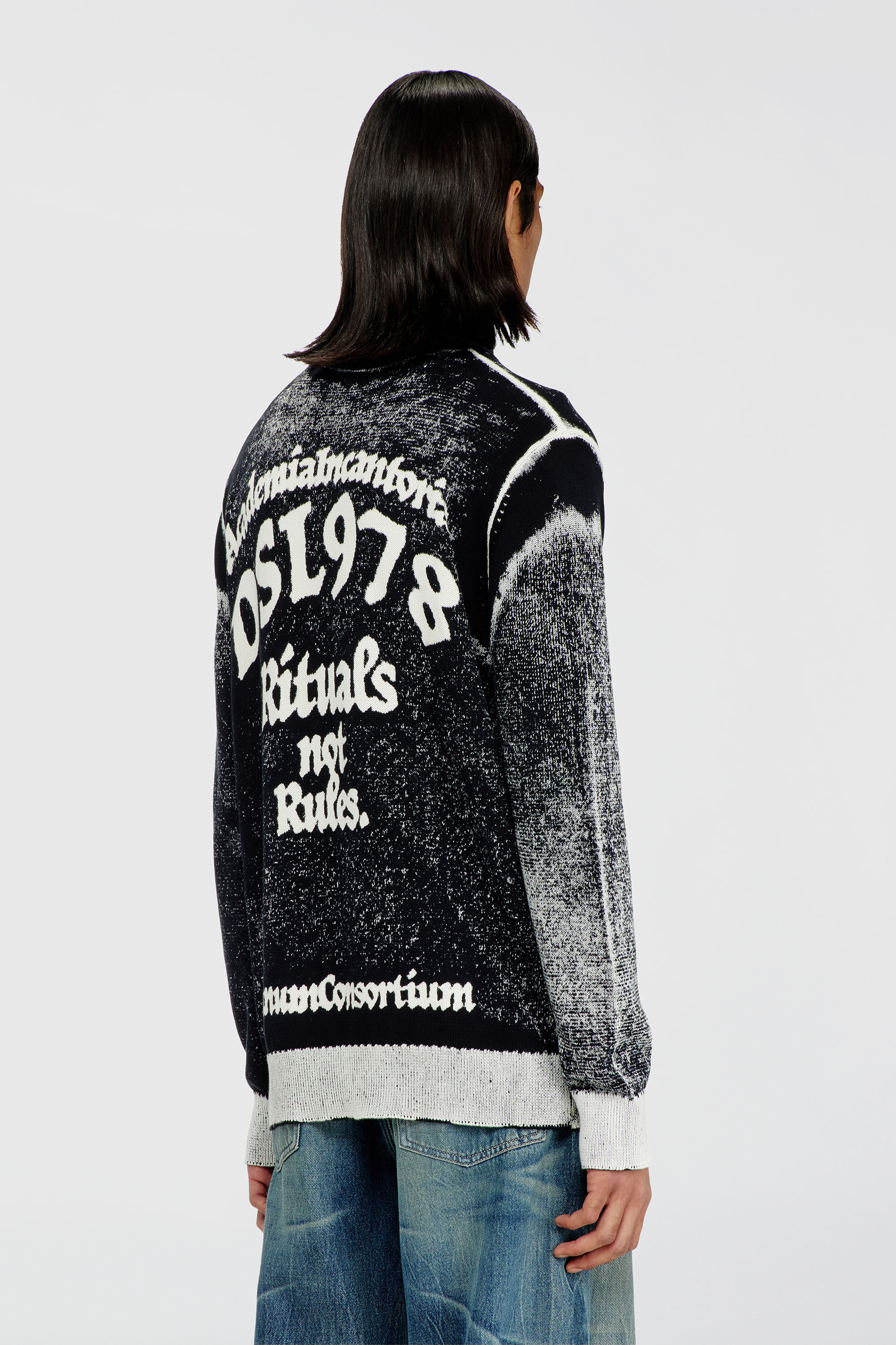 Diesel - K-LAUROS, Male's ジップアップカーディガン in ブラック/ホワイト - 5