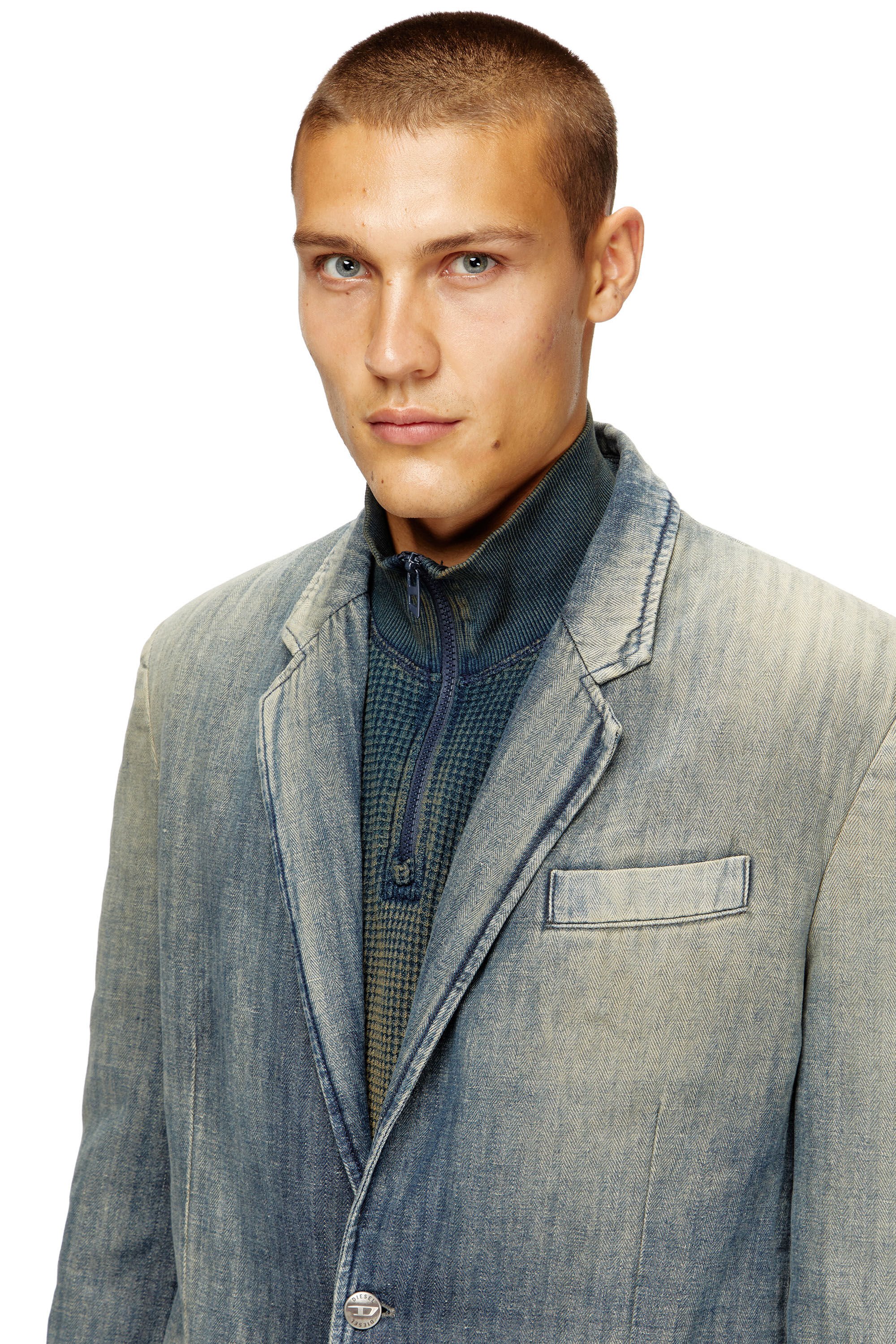 Diesel - D-REGER-D, Unisex's Blazer in dirt-effect herringbone denim in グレー/ブルー - 4