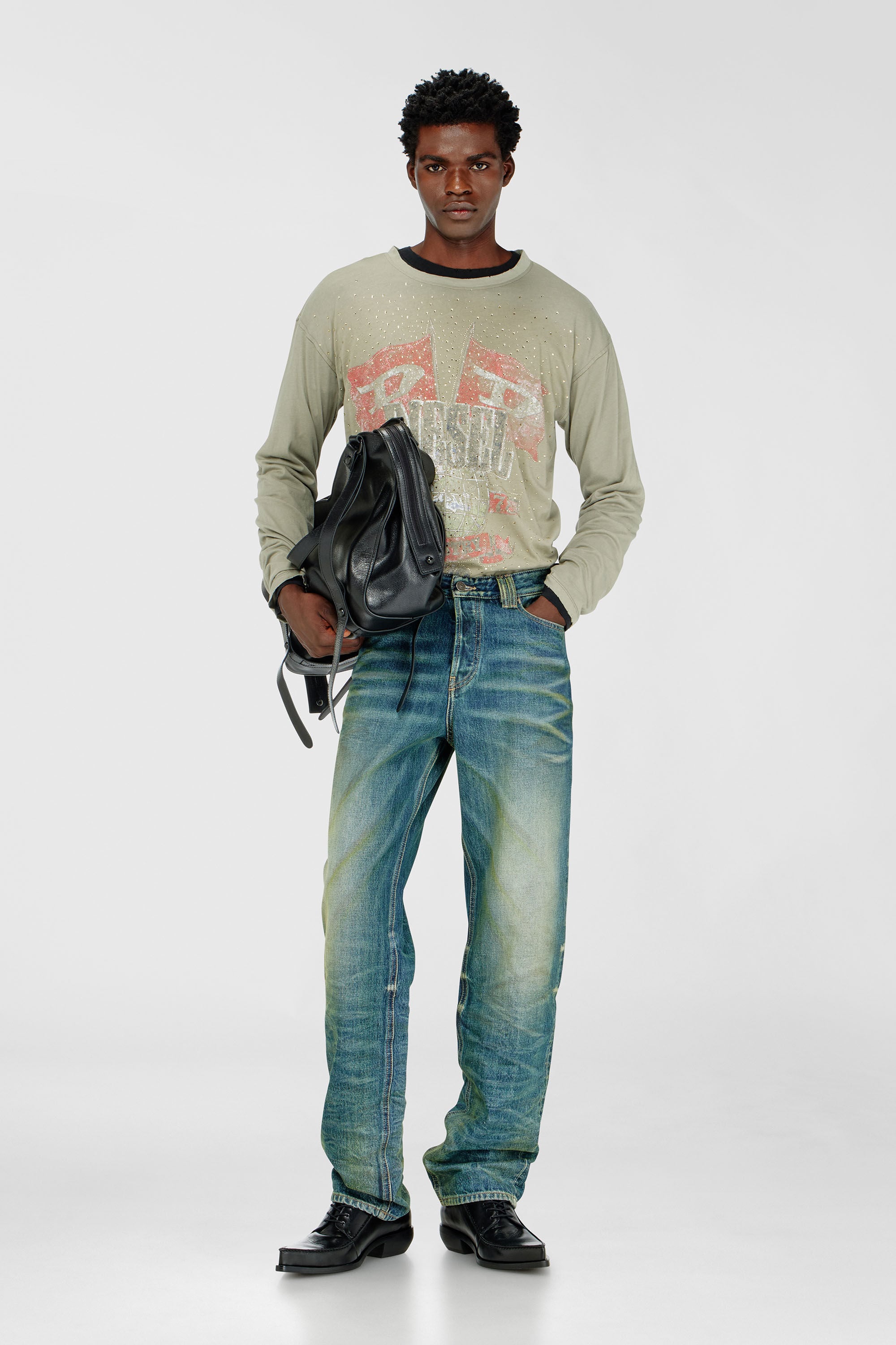 Diesel - T-GERI-LS-A, Male's Long-sleeve T-shirt with concert graphics and crystals in null - 1