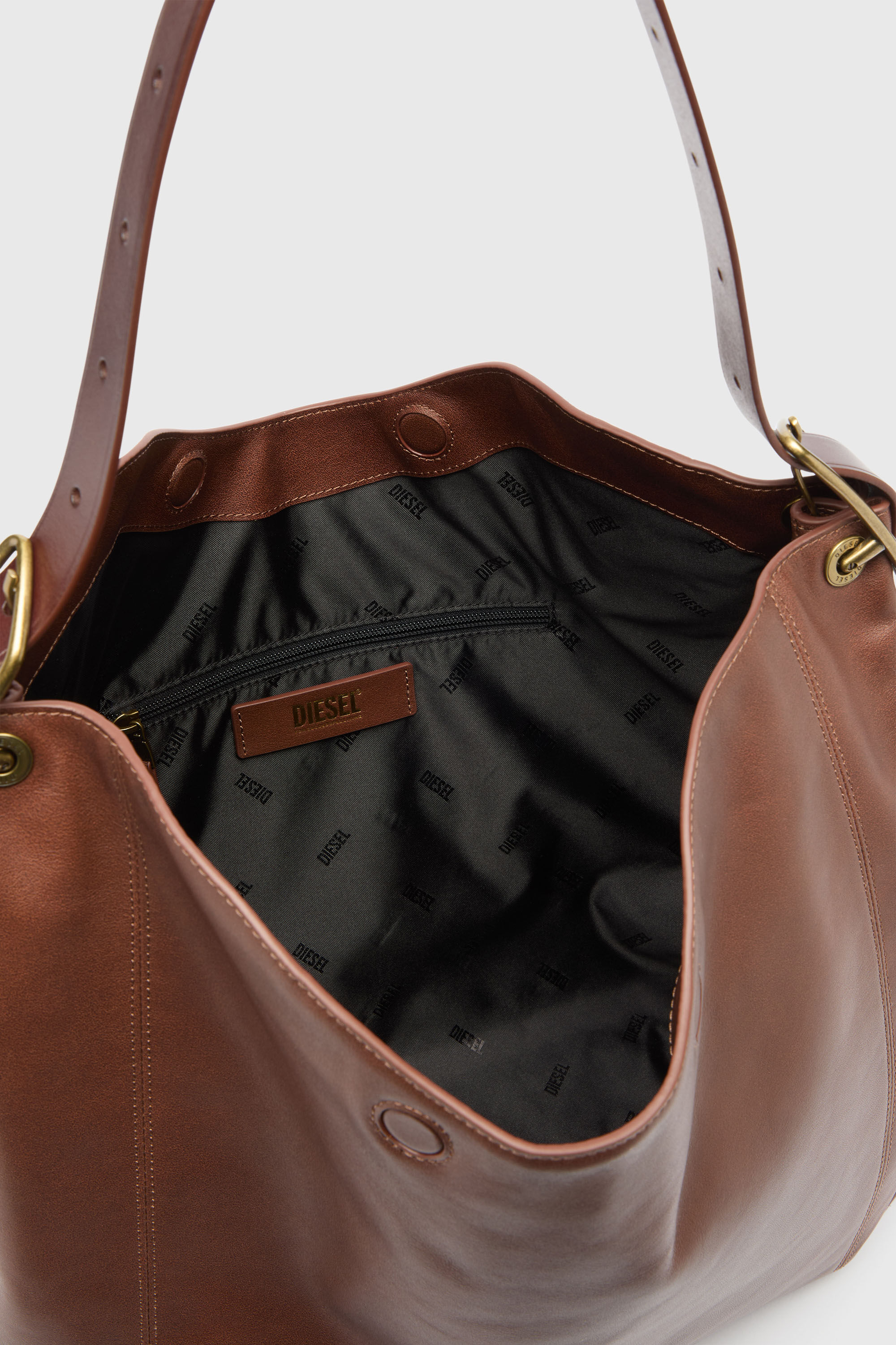 Diesel - D-LINE HOBO L, Female's D-Line-Hobo bag in leather in ダークブラウン - 6