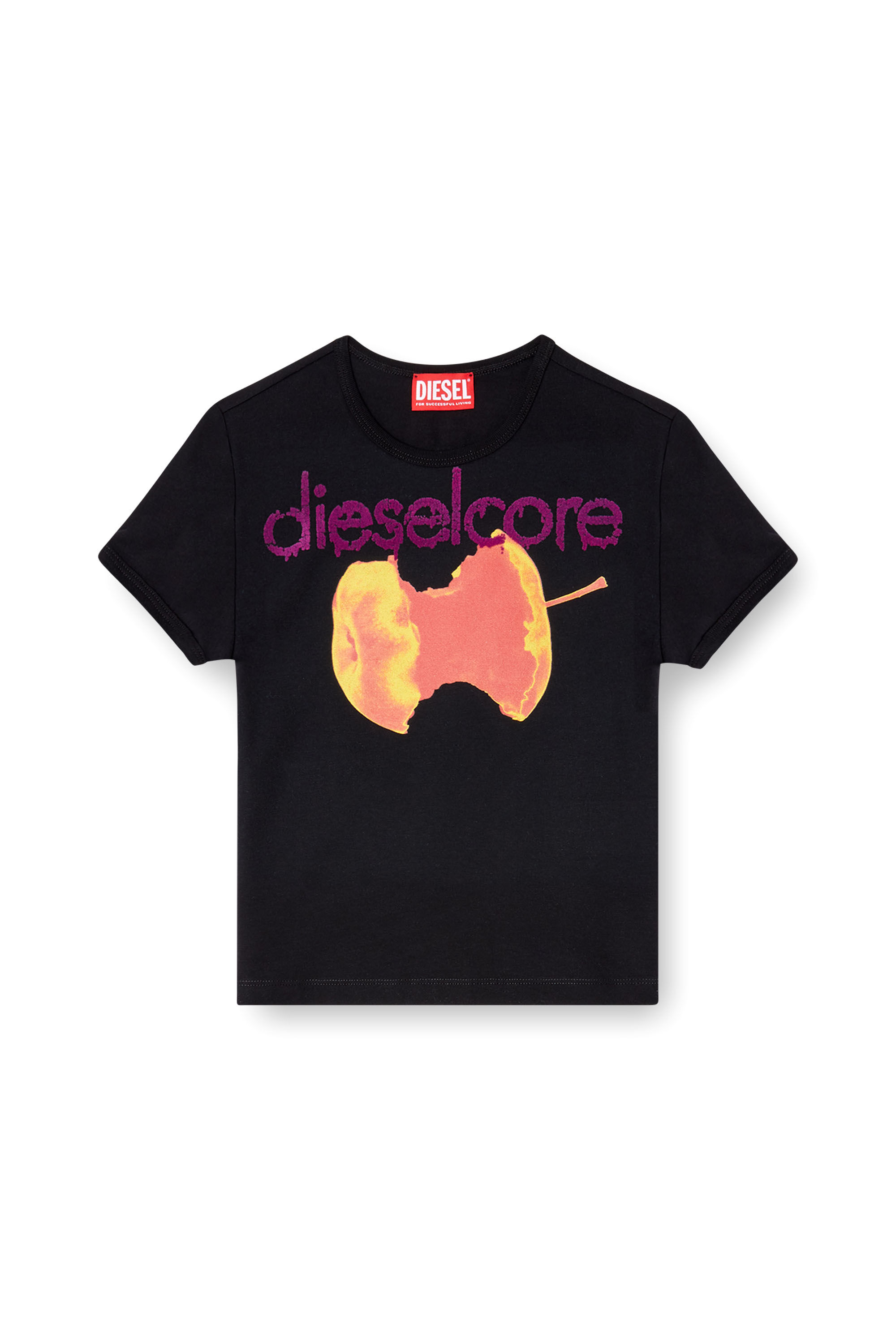 Diesel - T-UNCUTIES-SHORT-Q2, Female's T-shirt with Diesel Core logo in ブラック - 2
