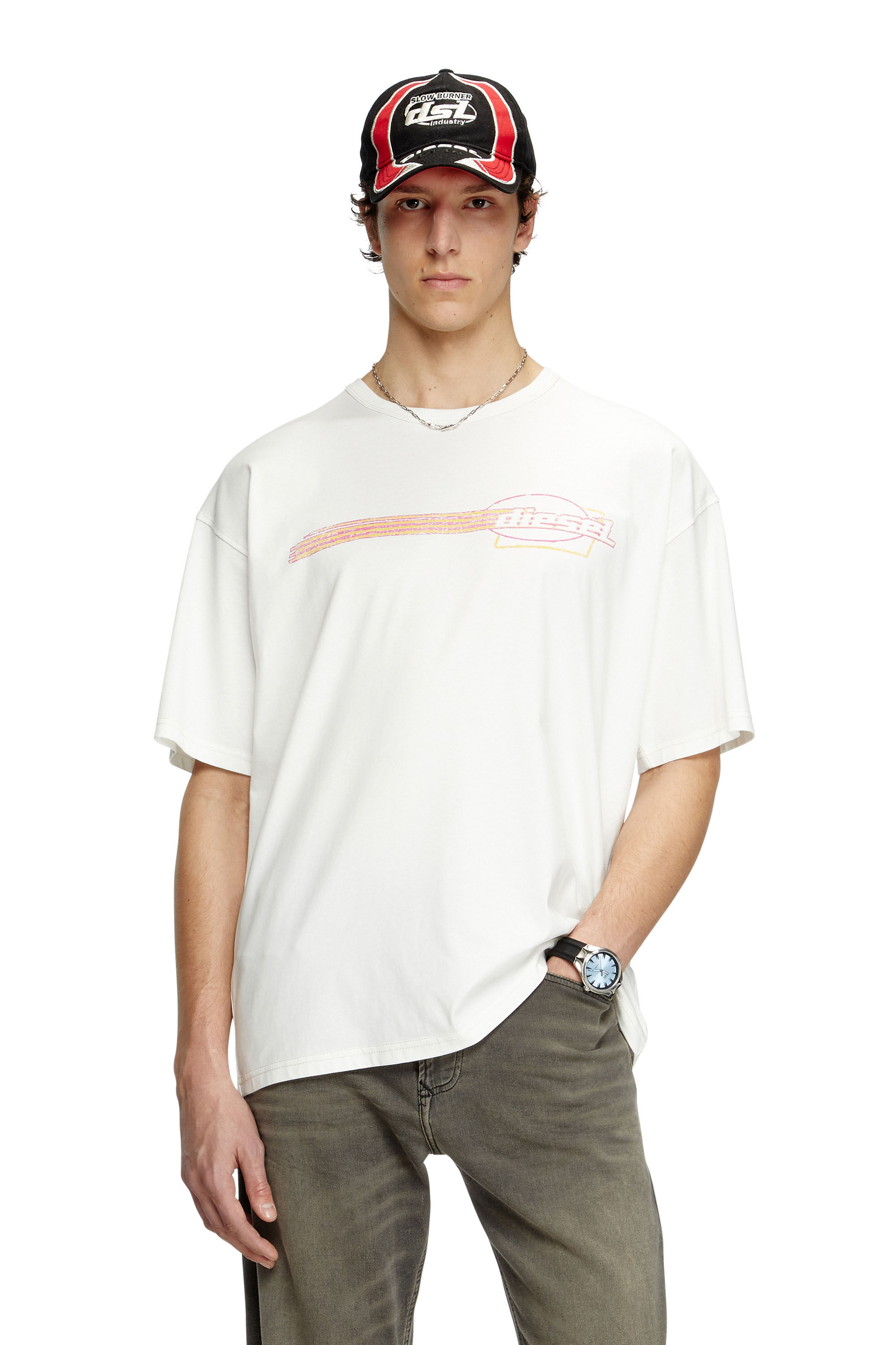 Diesel - T-BOXT-R16, Male's T-shirt with flocked logo graphics in ホワイト - 3