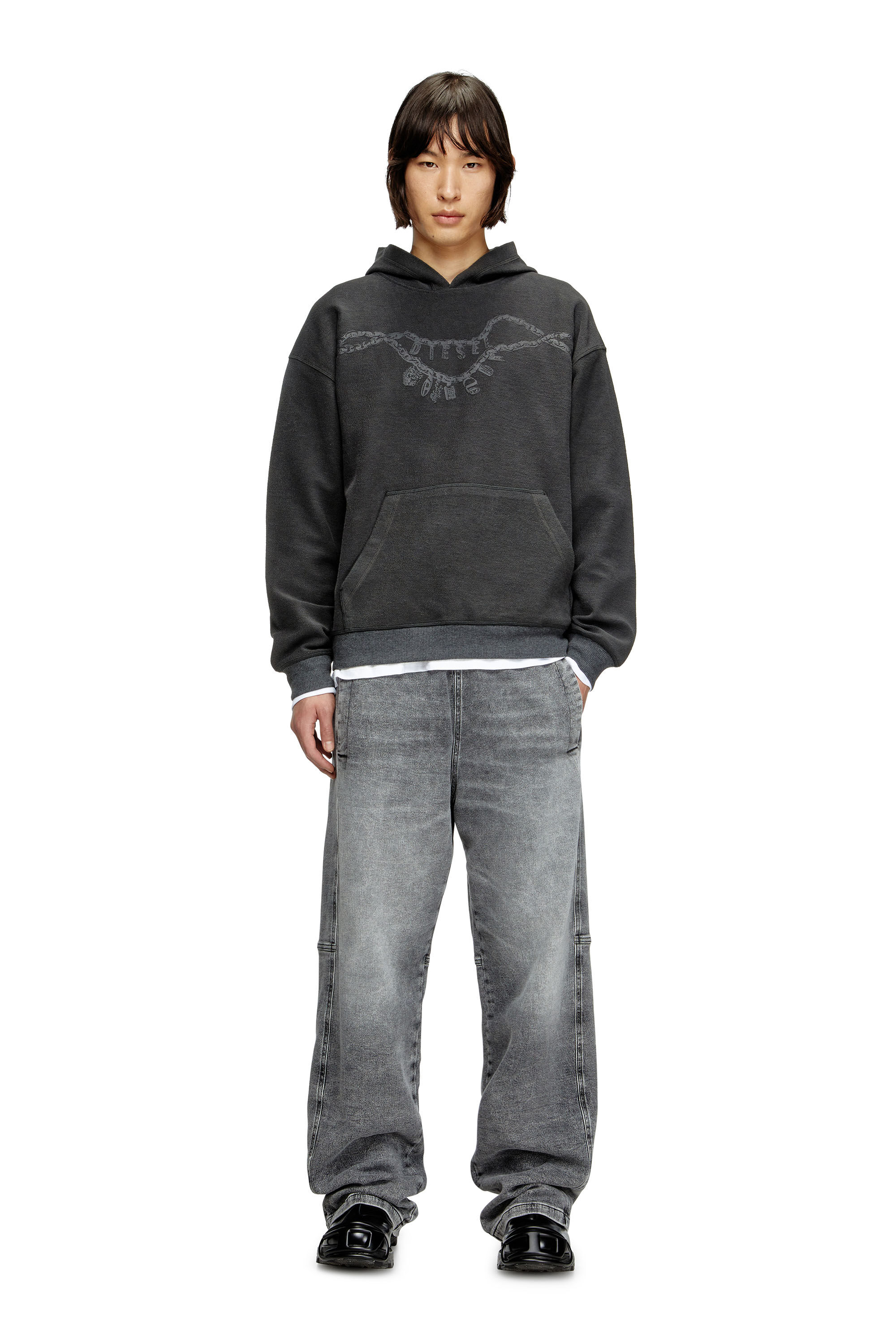 Diesel - S-BOXT-HOOD-HOSHI, Unisex's Hoodie with charm necklace print in ダークグレー - 1