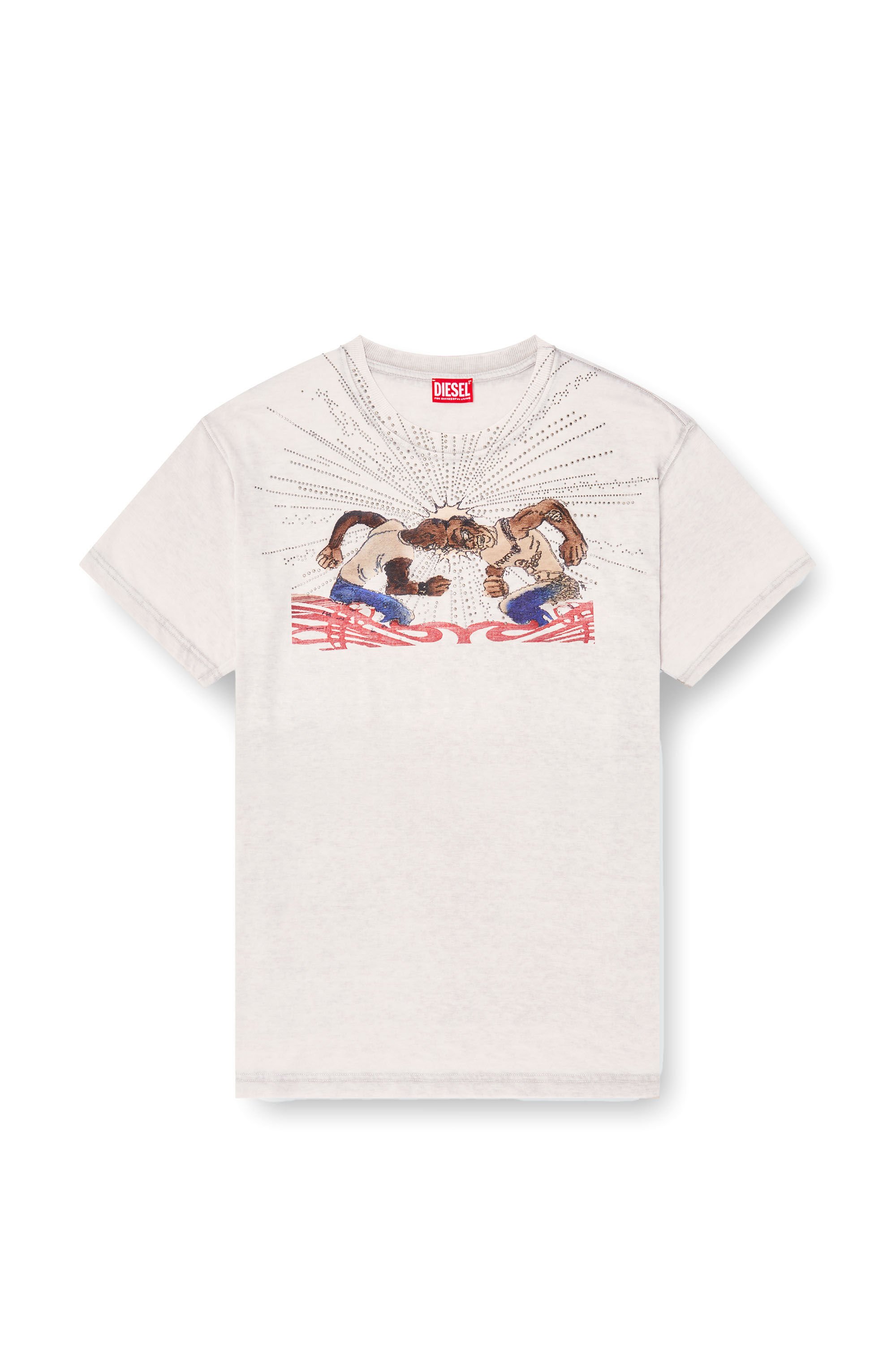 Diesel - T-NORM-T15, Male's T-shirt with rhinestone graphic in ライトグレー - 2