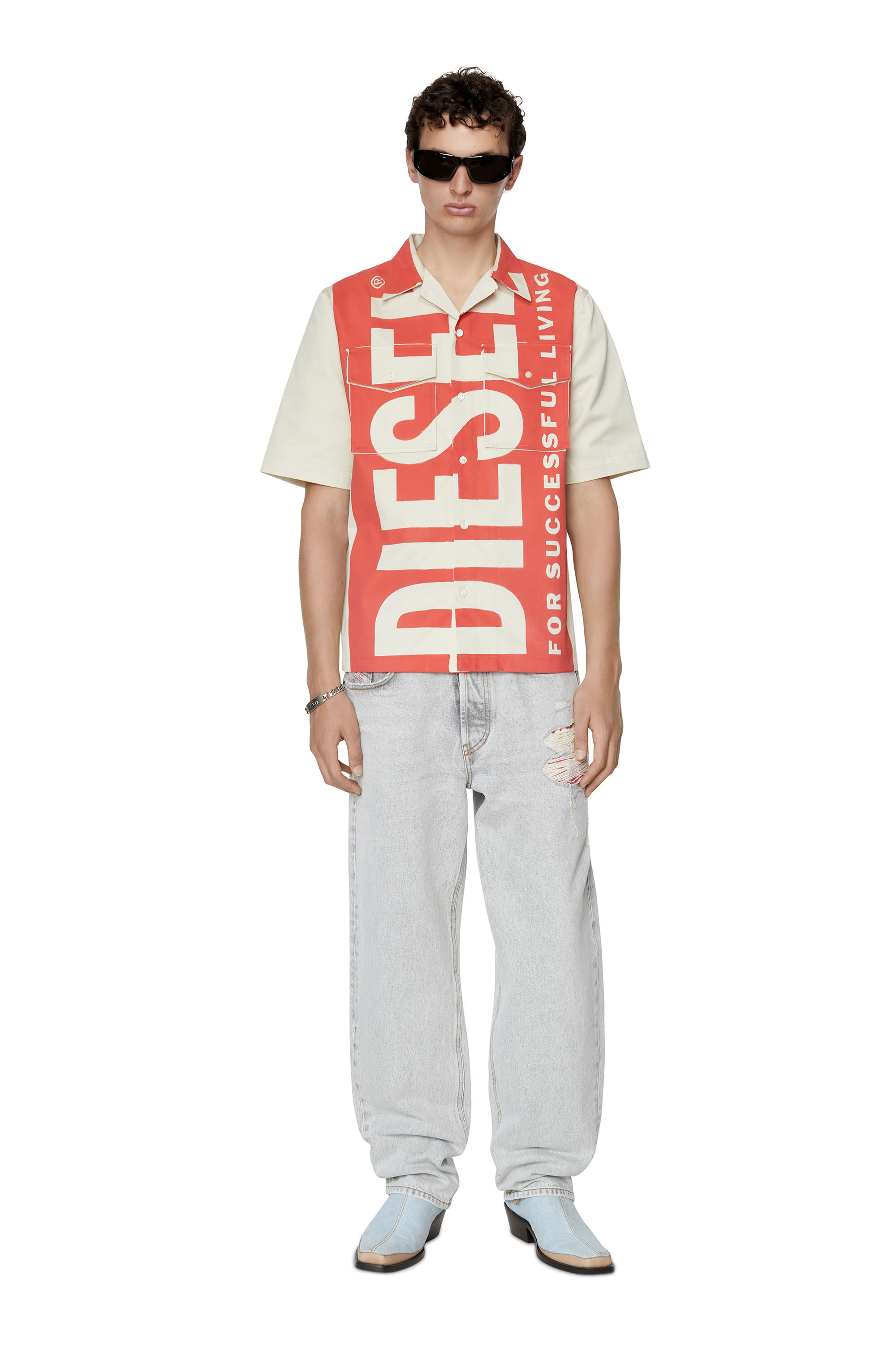 Diesel - S-MAC-22, Male's ボーリングシャツ in ホワイト/レッド/ブルー - 1