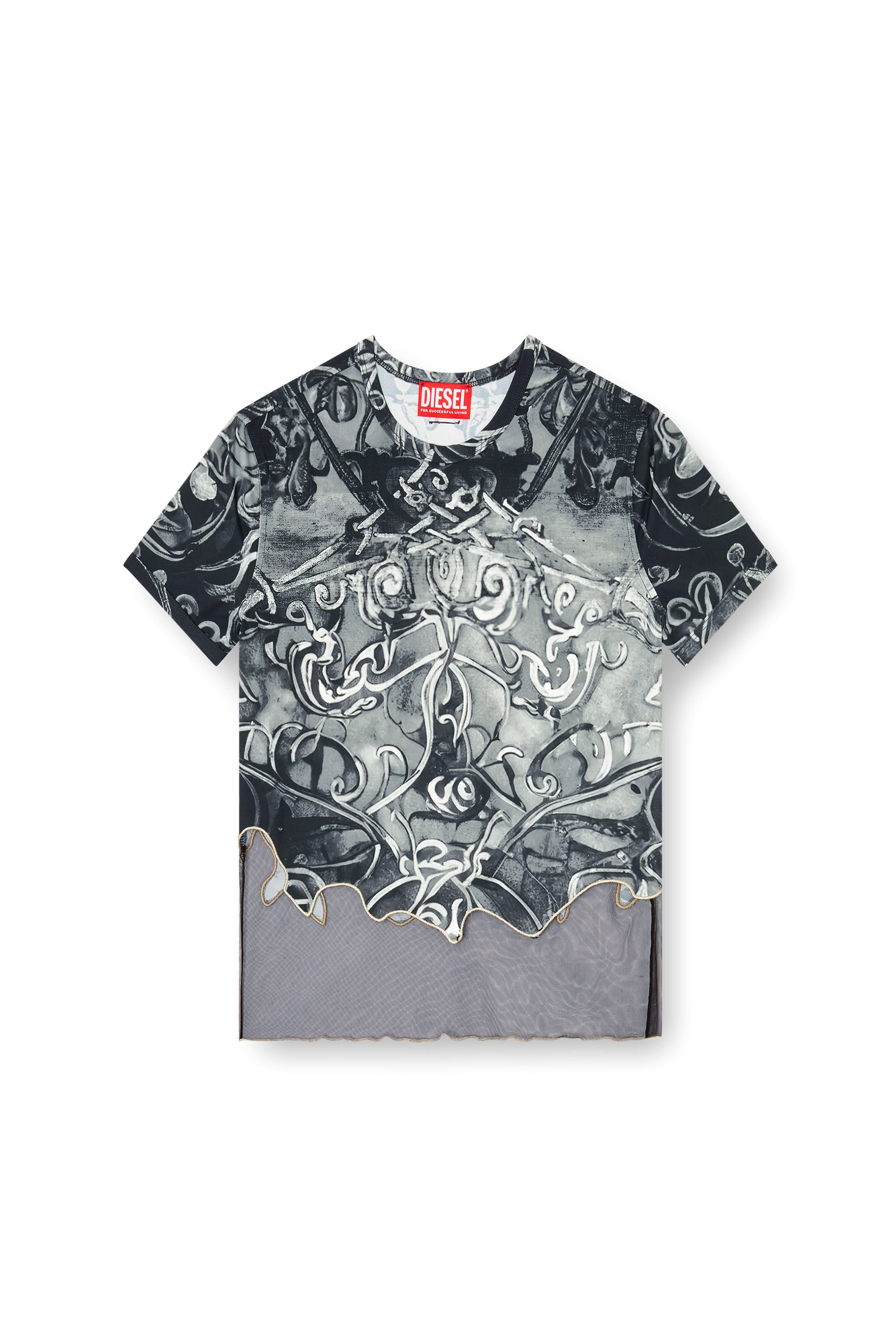 Diesel - T-INLAY, Female's Nylon T-shirt with Heraldic print in ブラック/グレー - 2