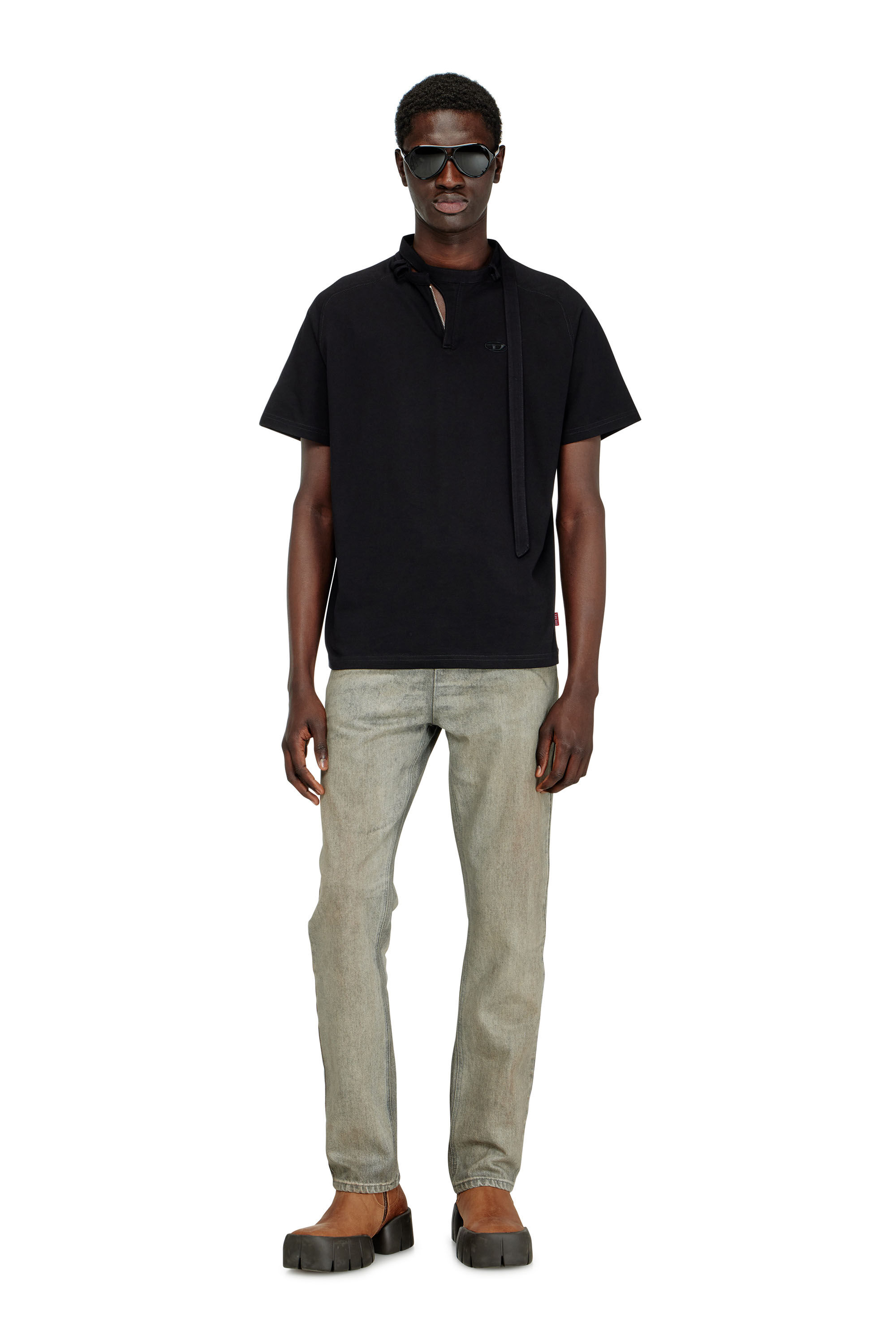 Diesel - T-KAUKO, Male's T-shirt with biker neck strap in ブラック - 1