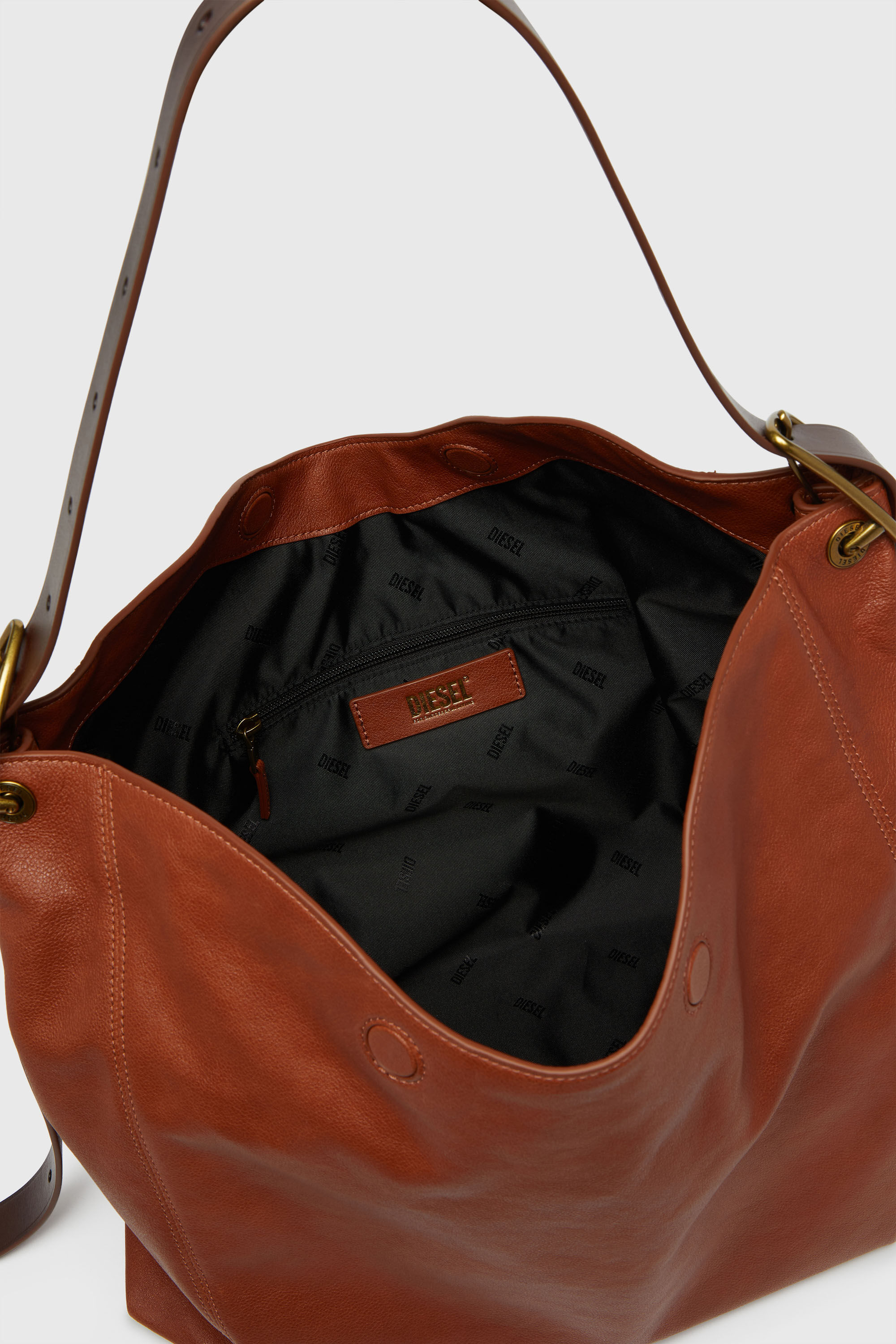 Diesel - D-LINE HOBO L, Female's D-Line-Hobo bag in shiny leather in ブラウン - 5
